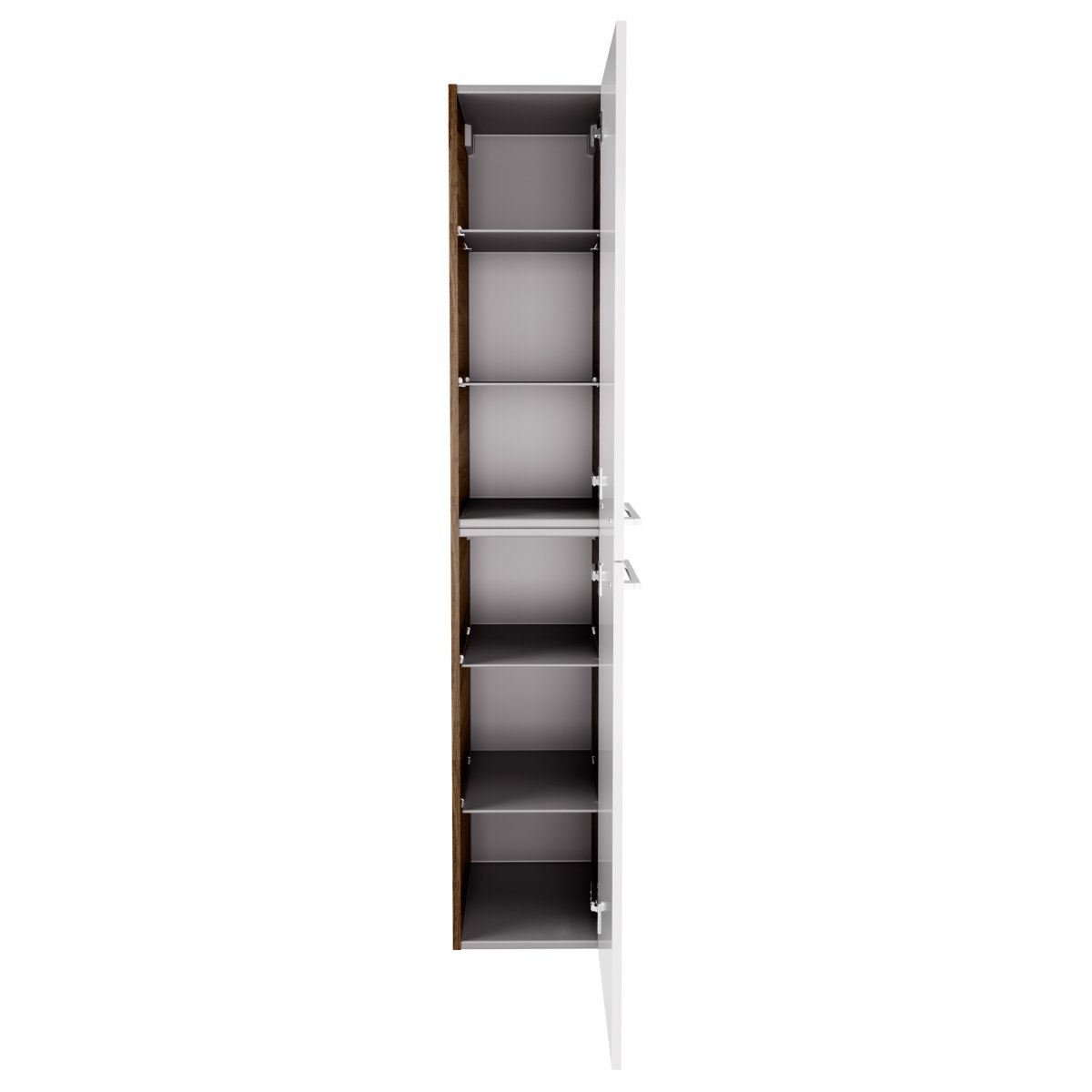 Verona Hochschrank rechts - Weiß Hochglanz - Nussbaum