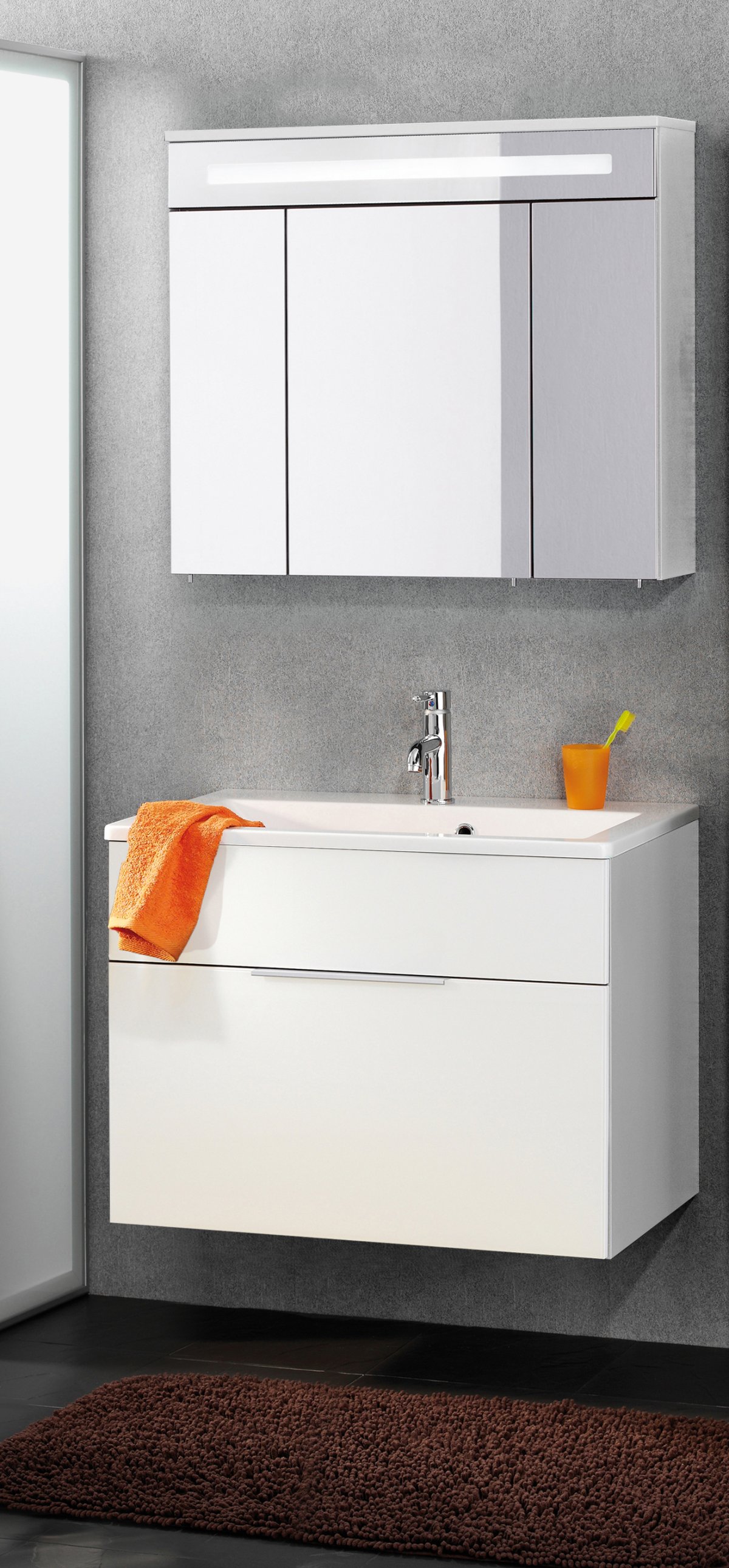 Kara LED Spiegelschrank Korpusfarbe: Weiß Matt Frontfarbe: Weiß - Glas lackiert