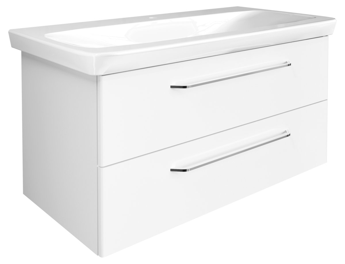 Milano Waschtischunterschrank 100cm - Weiß Hochglanz - Weiß matt