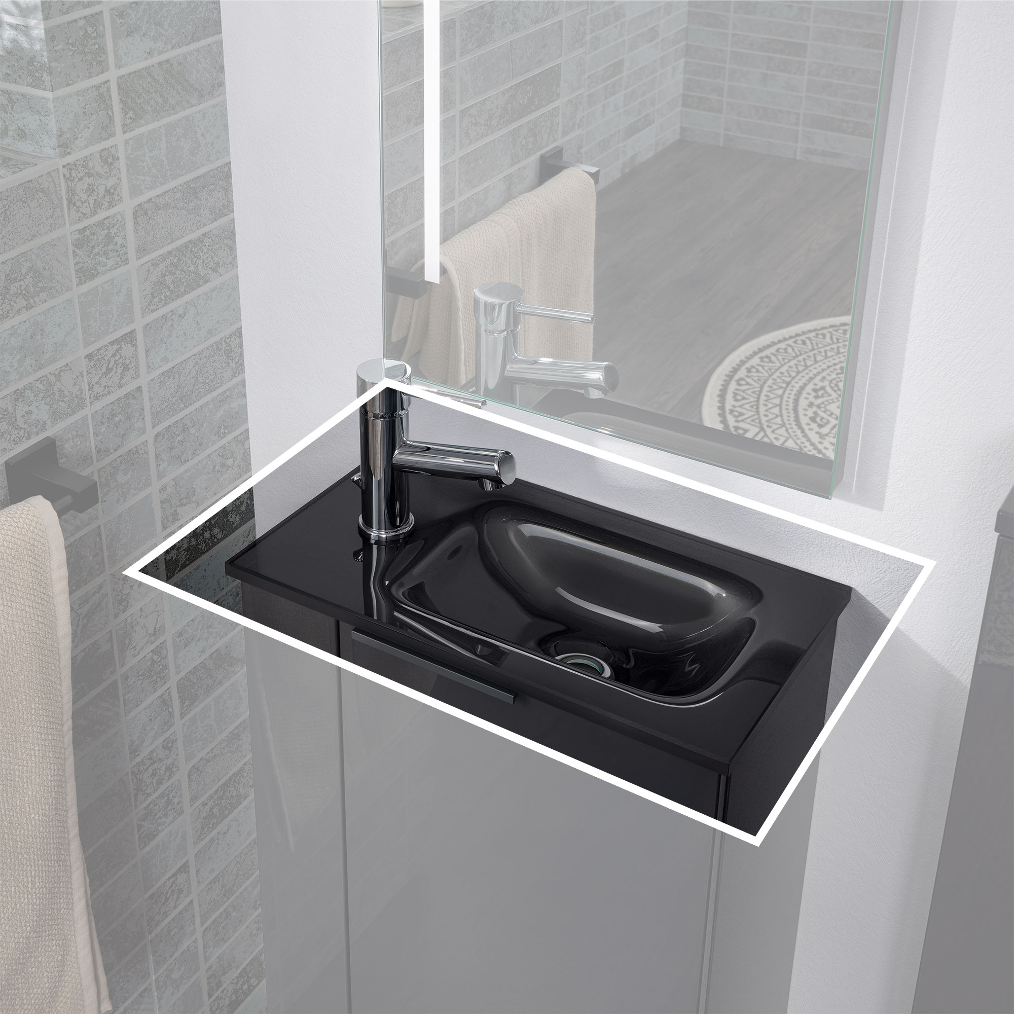 Gäste-WC Glasbecken grau