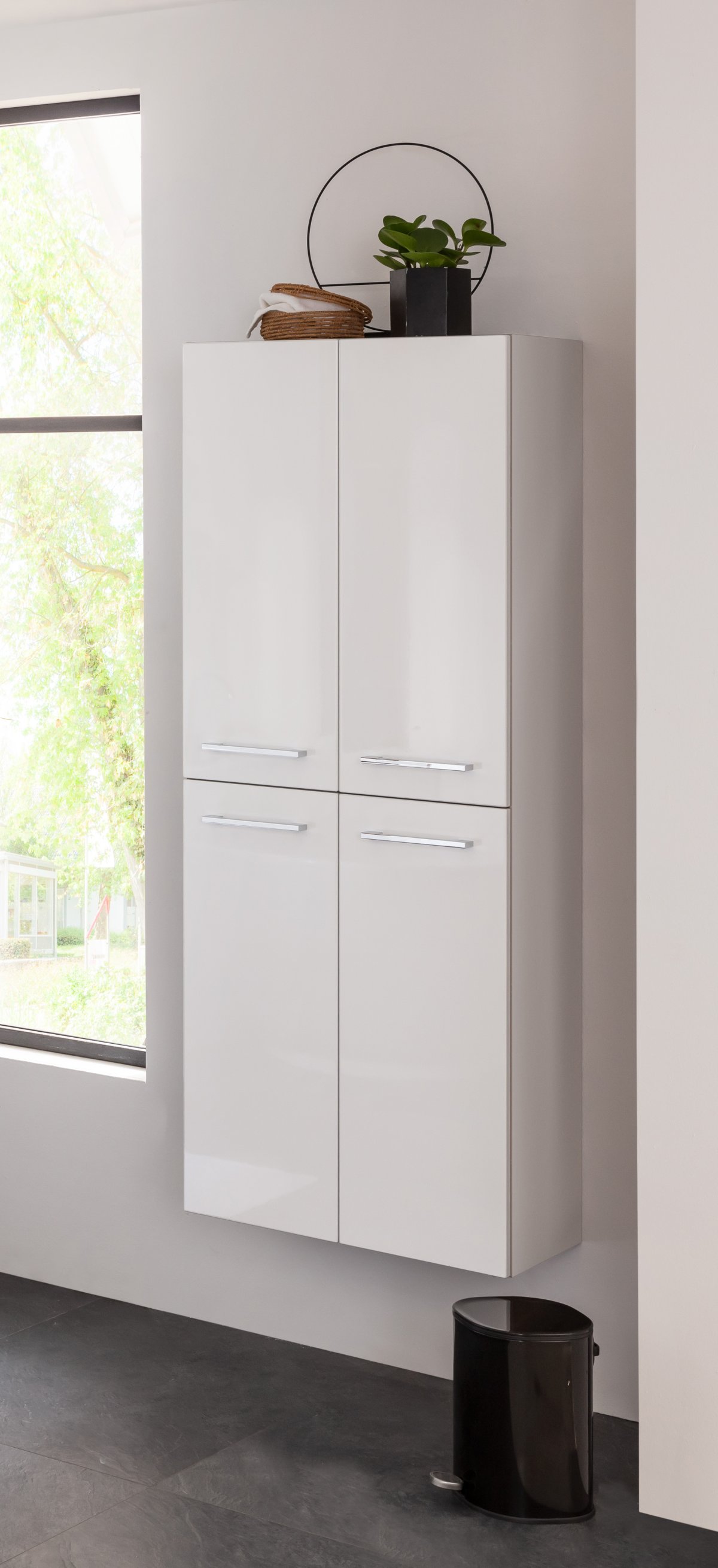 Verona Doppel Hochschrank mit Innenschublade - Weiß Hochglanz - Weiß Glanz