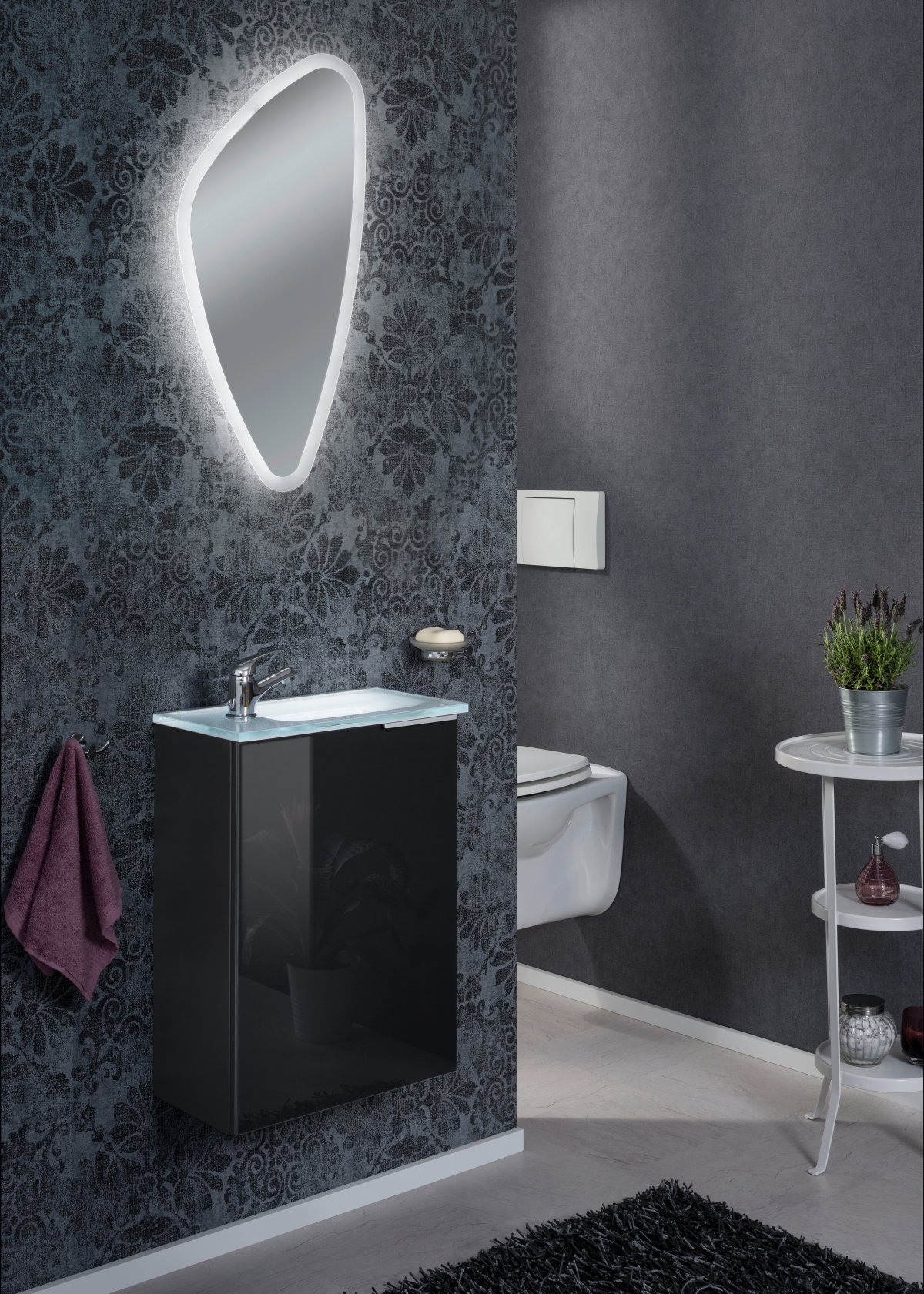 Set SBC - Front lackiertes Glas Anthrazit - Korpus Anthrazit links - 45 x 62 x 25 cm