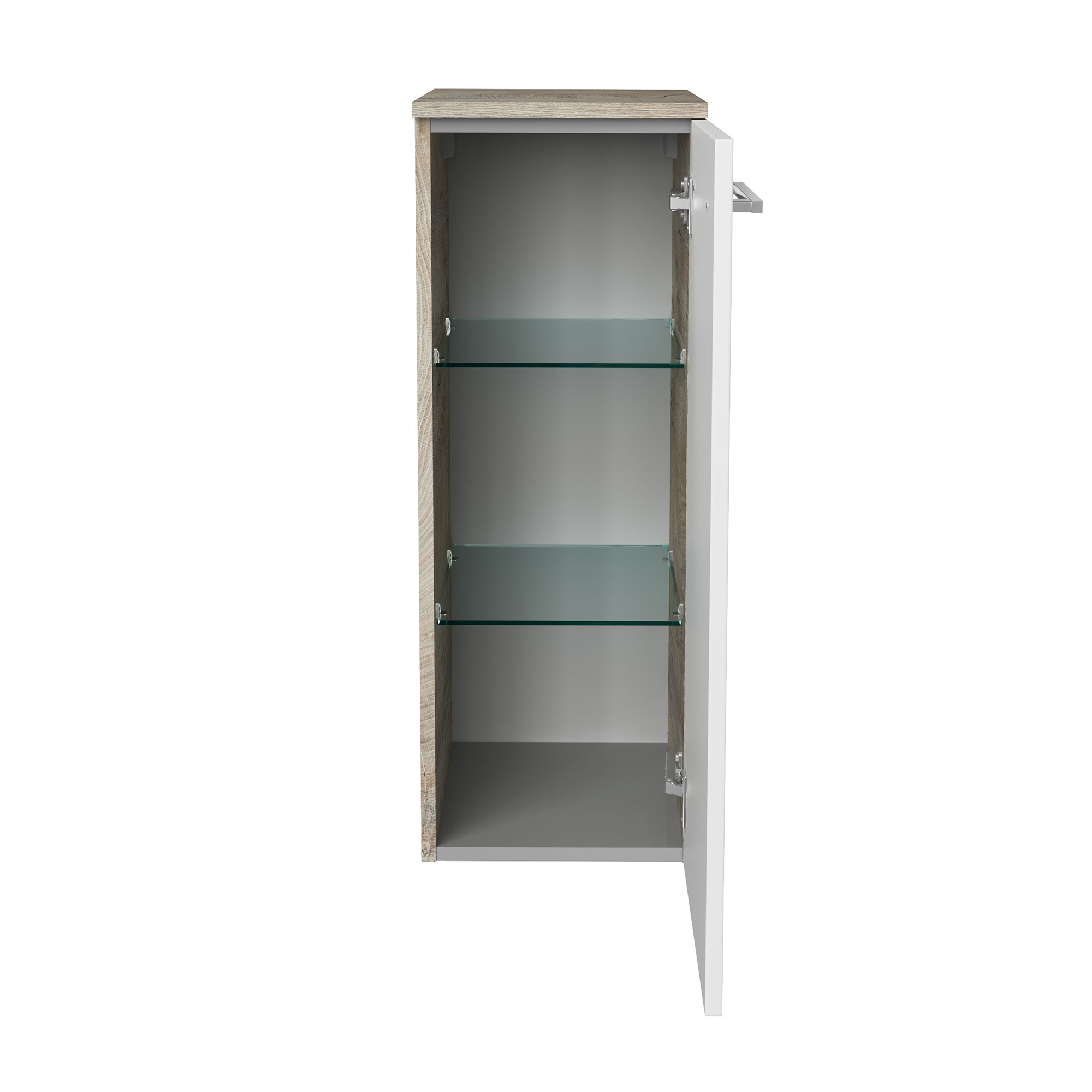 B.Style Midischrank 30 cm Korpusfarbe: Nature Oak Frontfarbe: Weiß Hochglanz Anschlag: Rechts