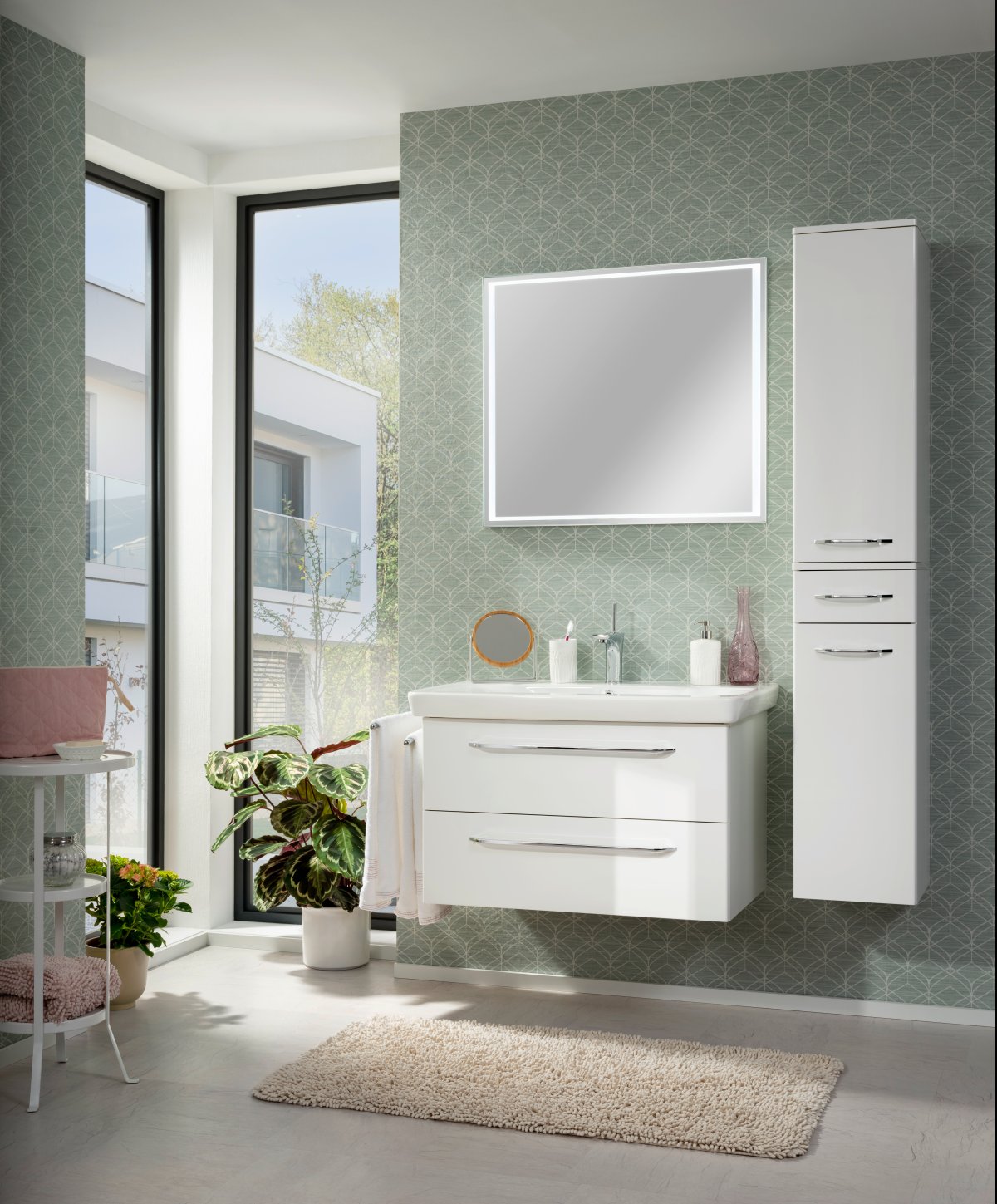 Milano Hochschrank - Weiß Hochglanz - Weiß Matt