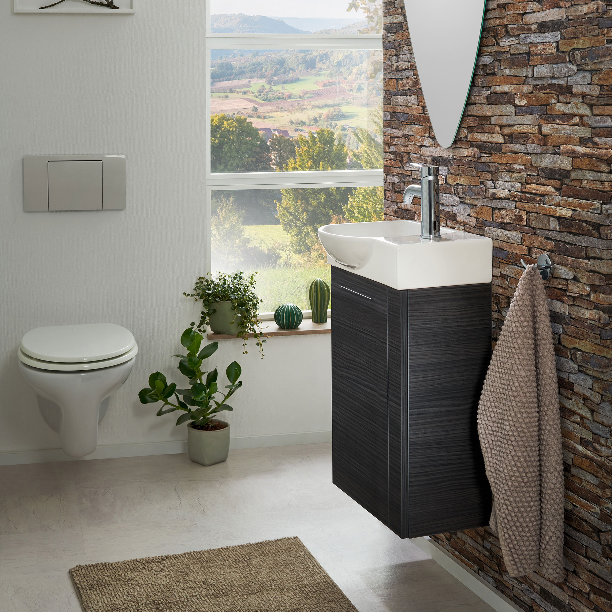 SBC Beckenunterschrank 45 - Front Dark-Oak - Korpus Dark-Oak - Linksanschlag