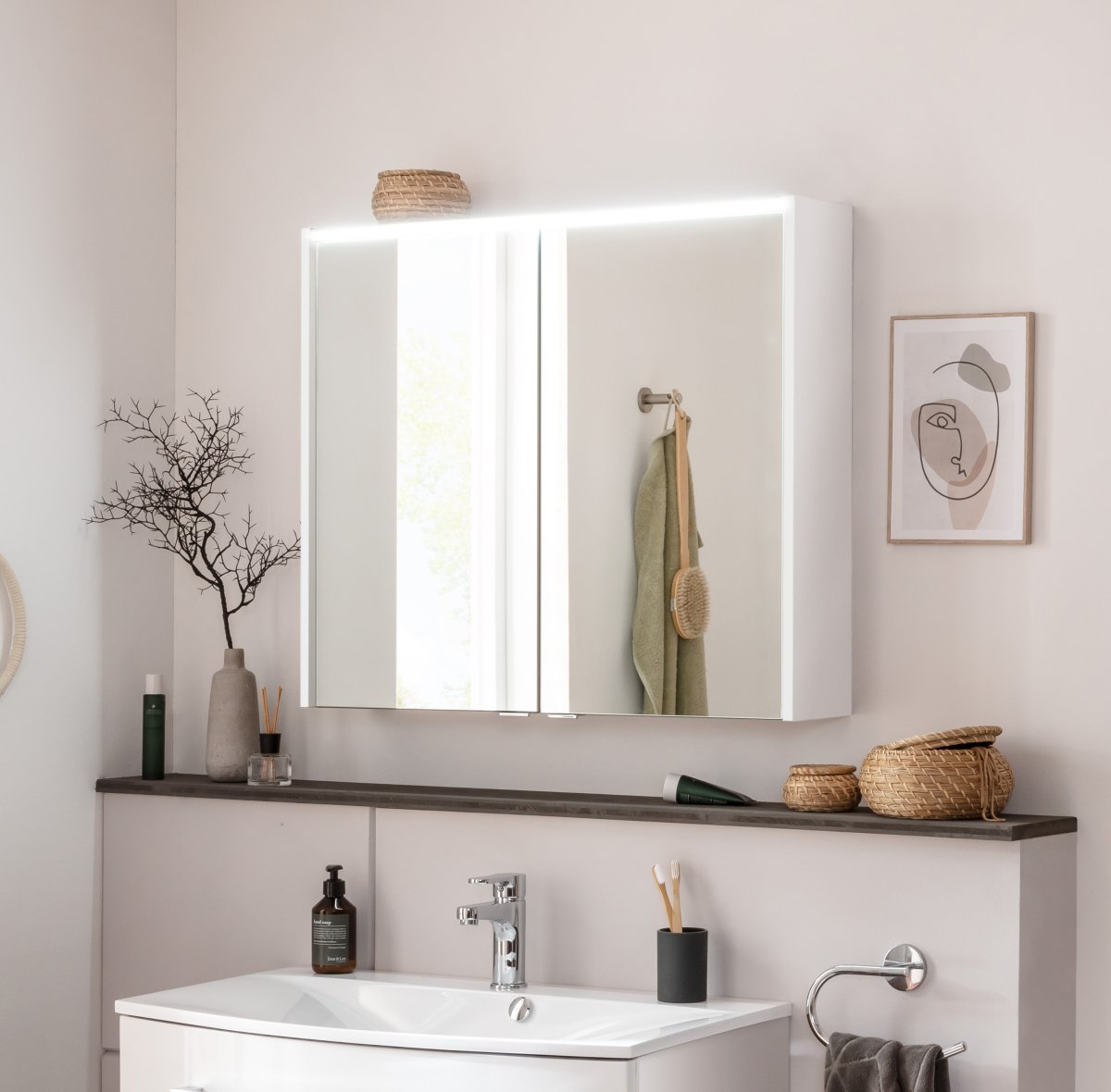 Verona Spiegelschrank 80cm - Weiß Glanz