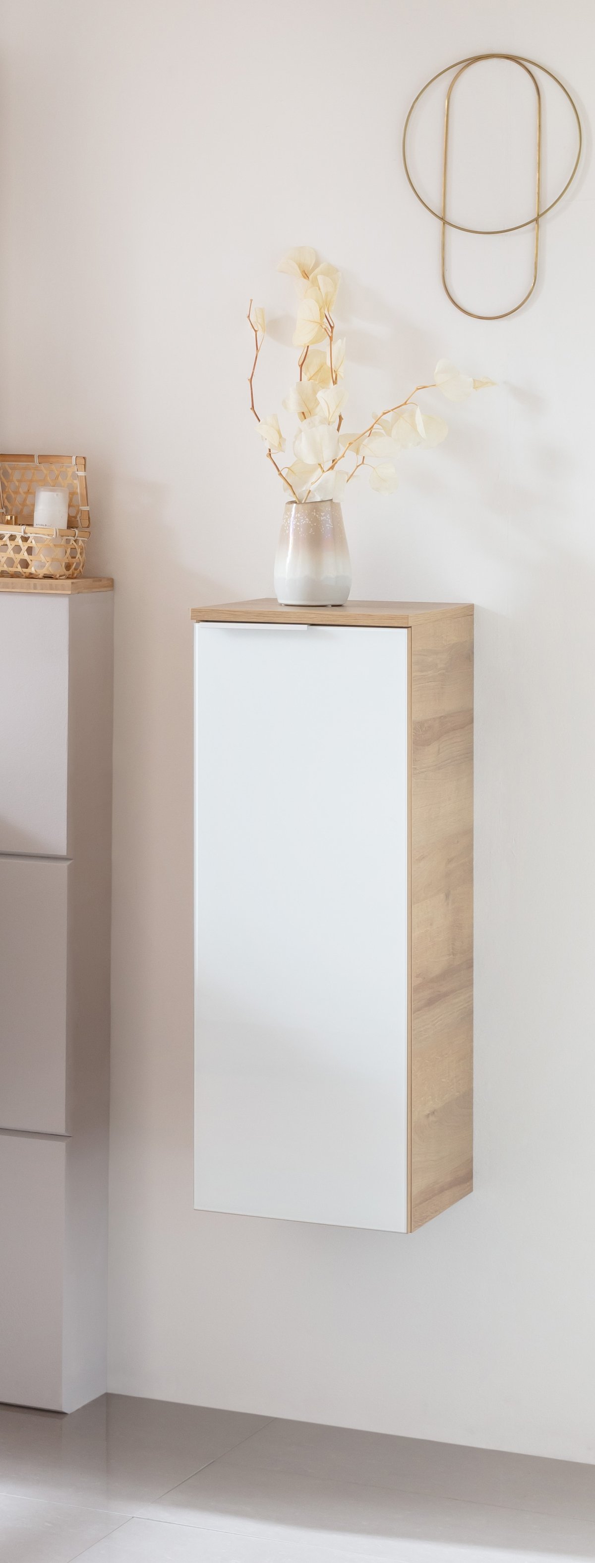 B.brillant Midischrank 30cm - Ast Eiche - Glas Weiß