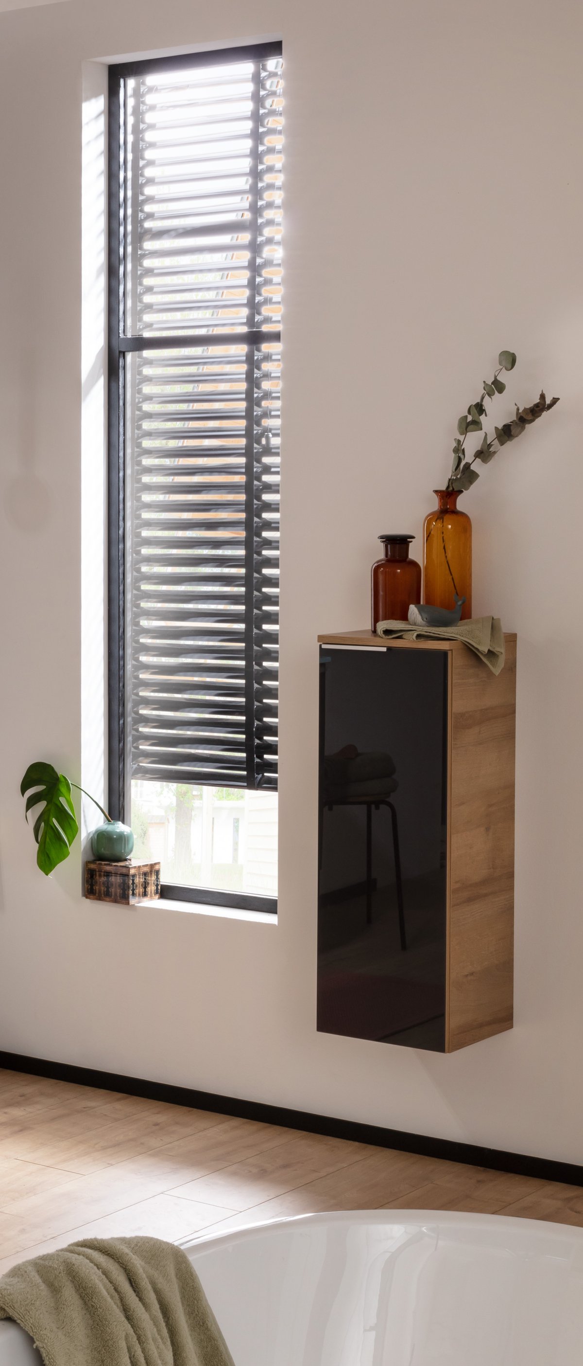 B.brillant Midischrank 30cm - Ast Eiche - Glas Anthrazit