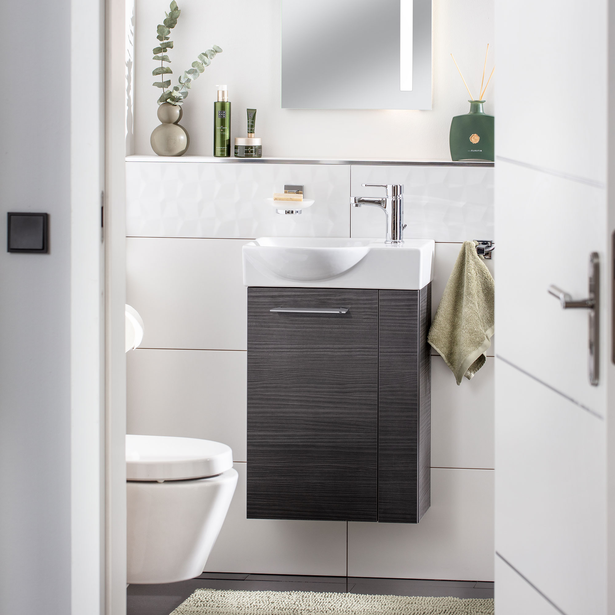 SBC Beckenunterschrank 45 - Front Dark-Oak - Korpus Dark-Oak - Linksanschlag