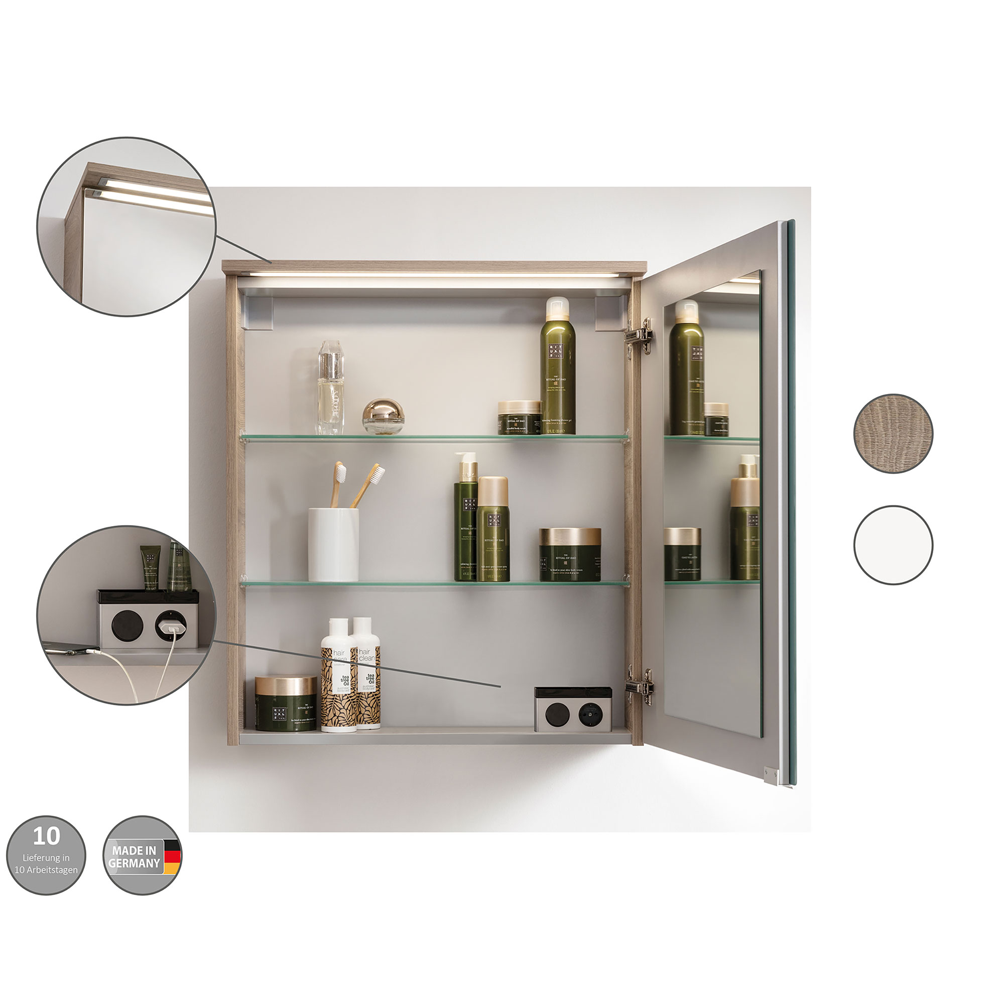 Oxford Spiegelschrank 60cm - Weiß Hochglanz