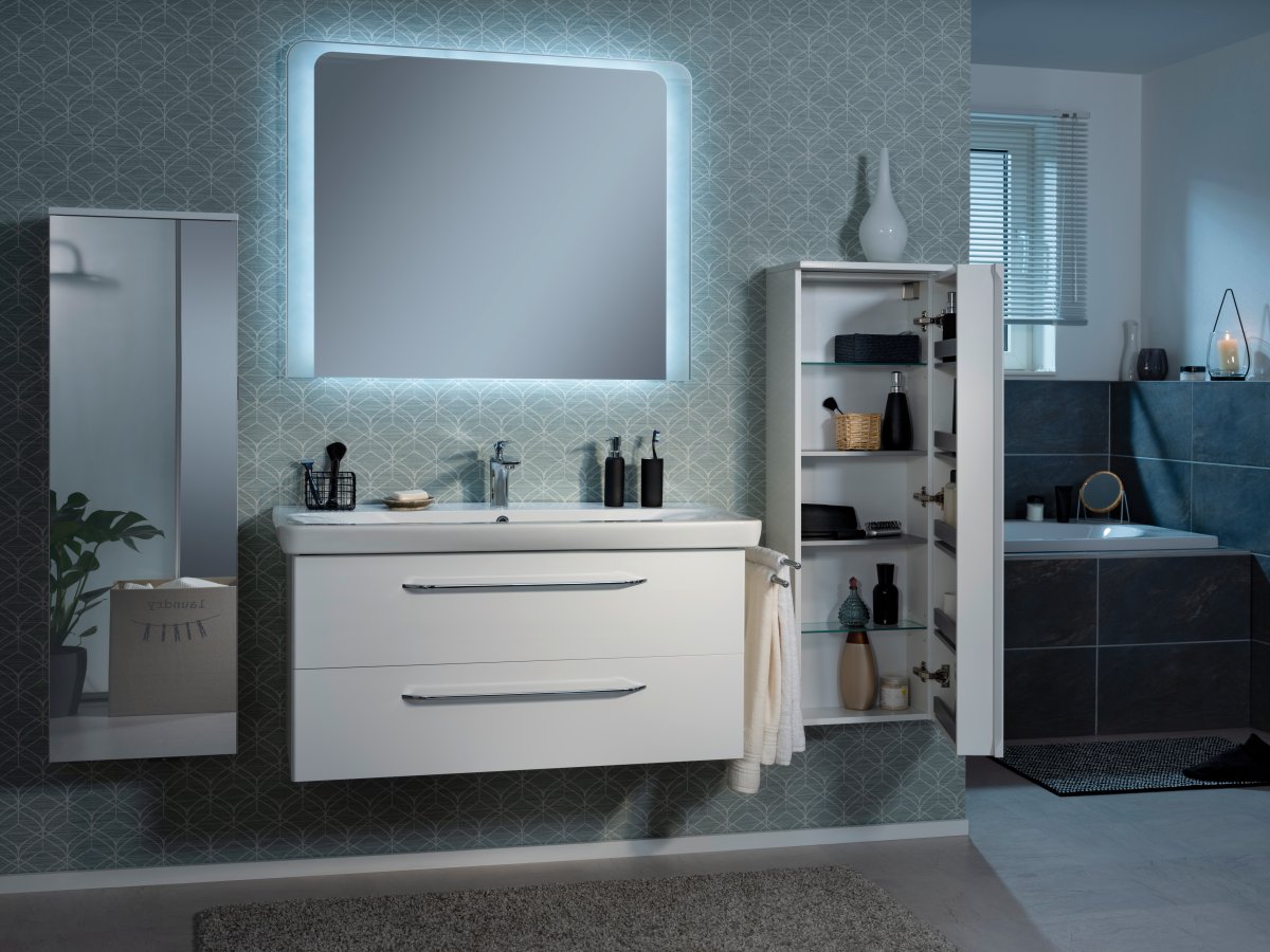 Milano Waschtischunterschrank 100cm - Weiß Hochglanz - Weiß matt