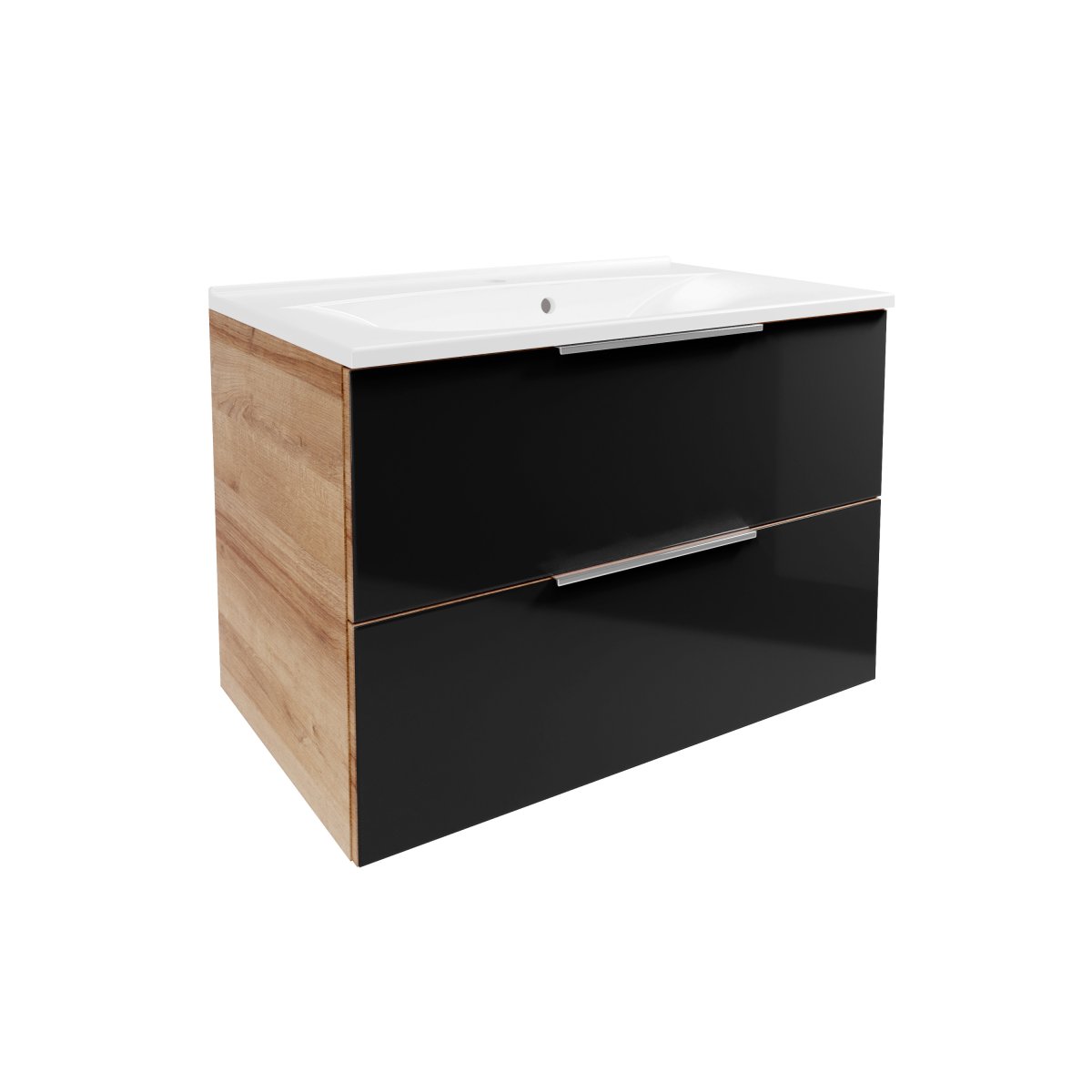 B.brillant Badmöbelset 80cm - Ast Eiche - Glas Anthrazit - Gussmarmor Waschtisch
