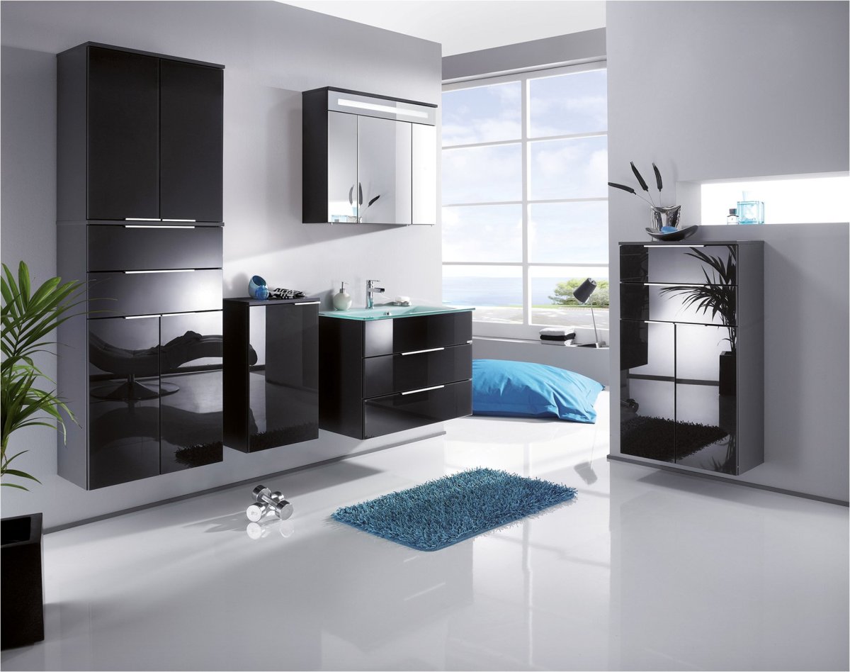 Kara LED Spiegelschrank Korpusfarbe: Anthrazit Frontfarbe: Anthrazit - Glas lackiert