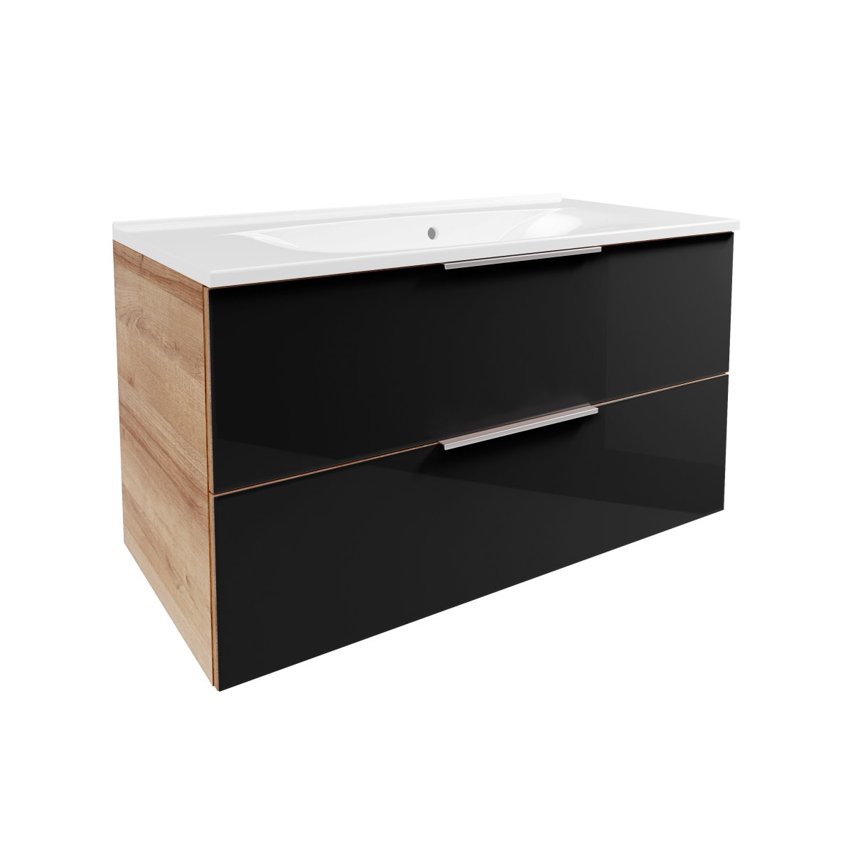 B.brillant Badmöbelset 100cm - Ast Eiche - Glas Anthrazit - Gussmarmor Waschtisch