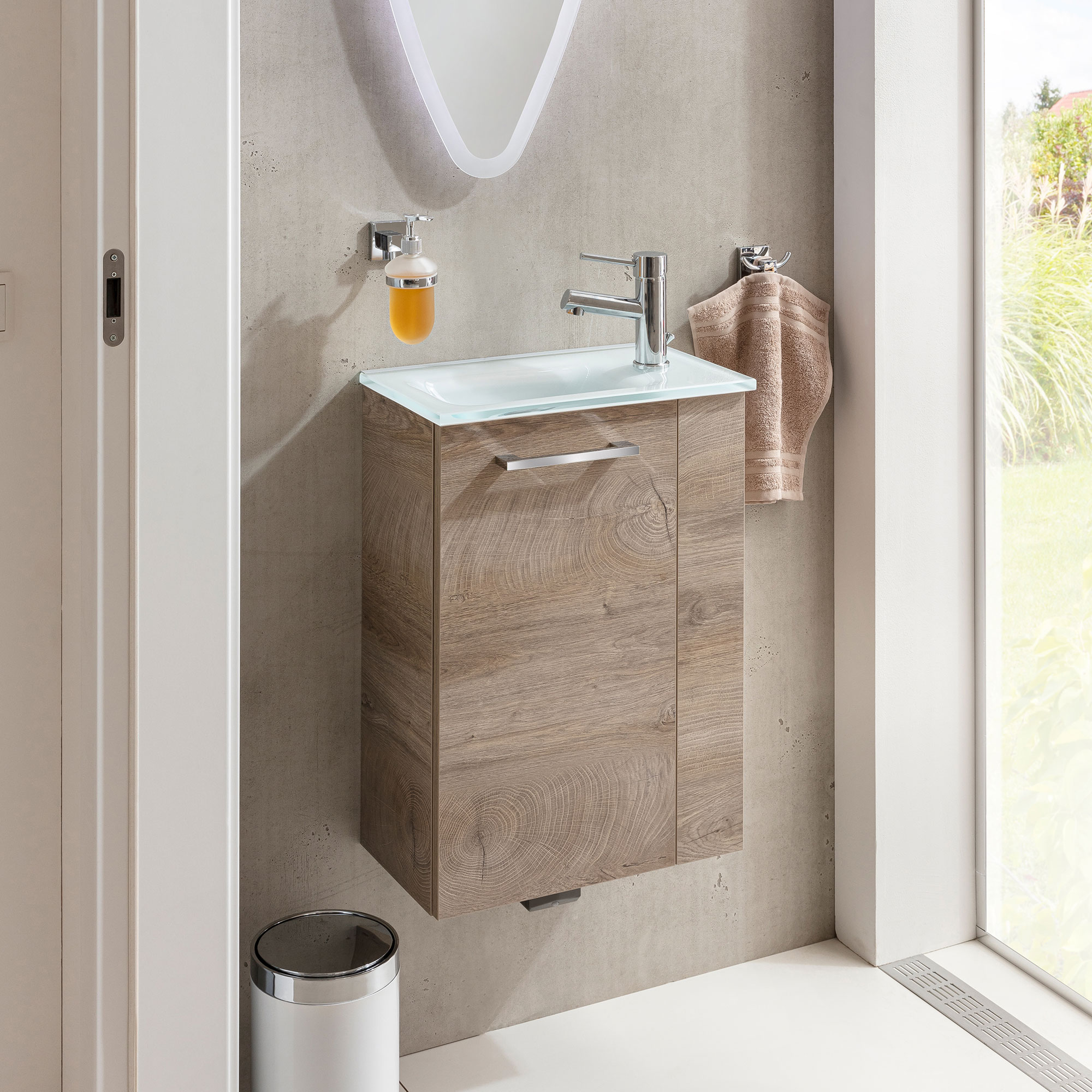 SBC Beckenunterschrank 45 - Front Nature Oak - Korpus Nature Oak - Linksanschlag