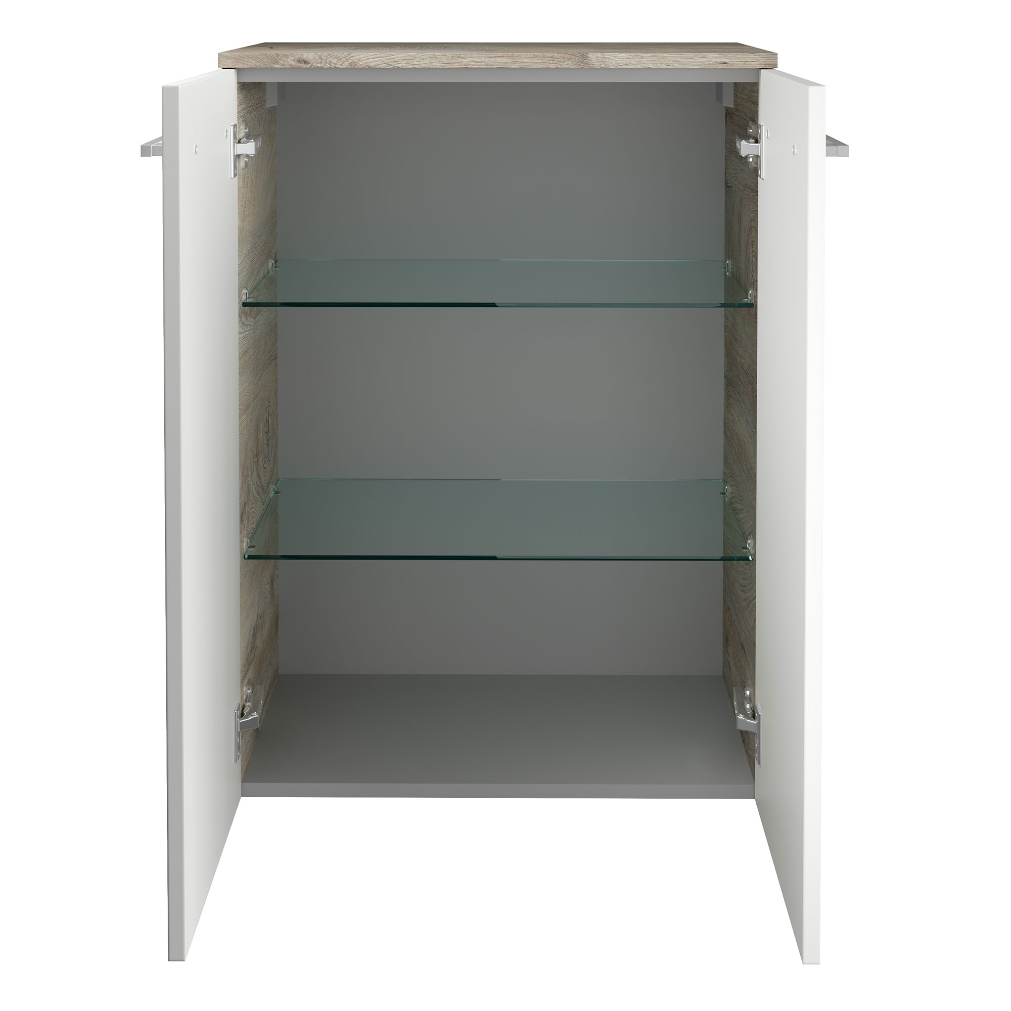 B.Style Doppel- Midischrank 60 cm Korpusfarbe: Nature Oak Frontfarbe: Weiß Hochglanz