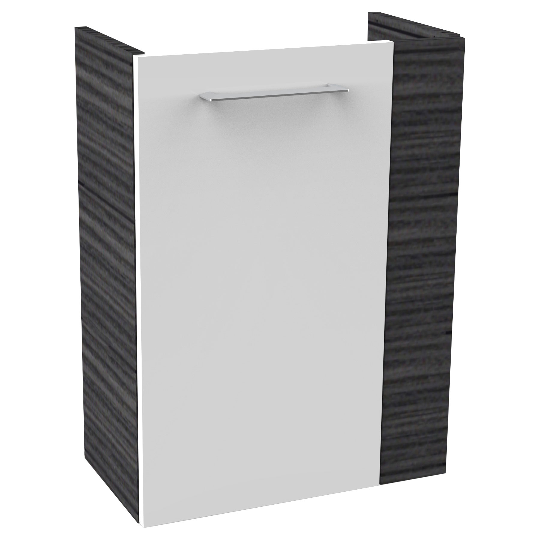 SBC Beckenunterschrank 45 - Front Weiß Hochglanz - Korpus Dark Oak - Linksanschlag
