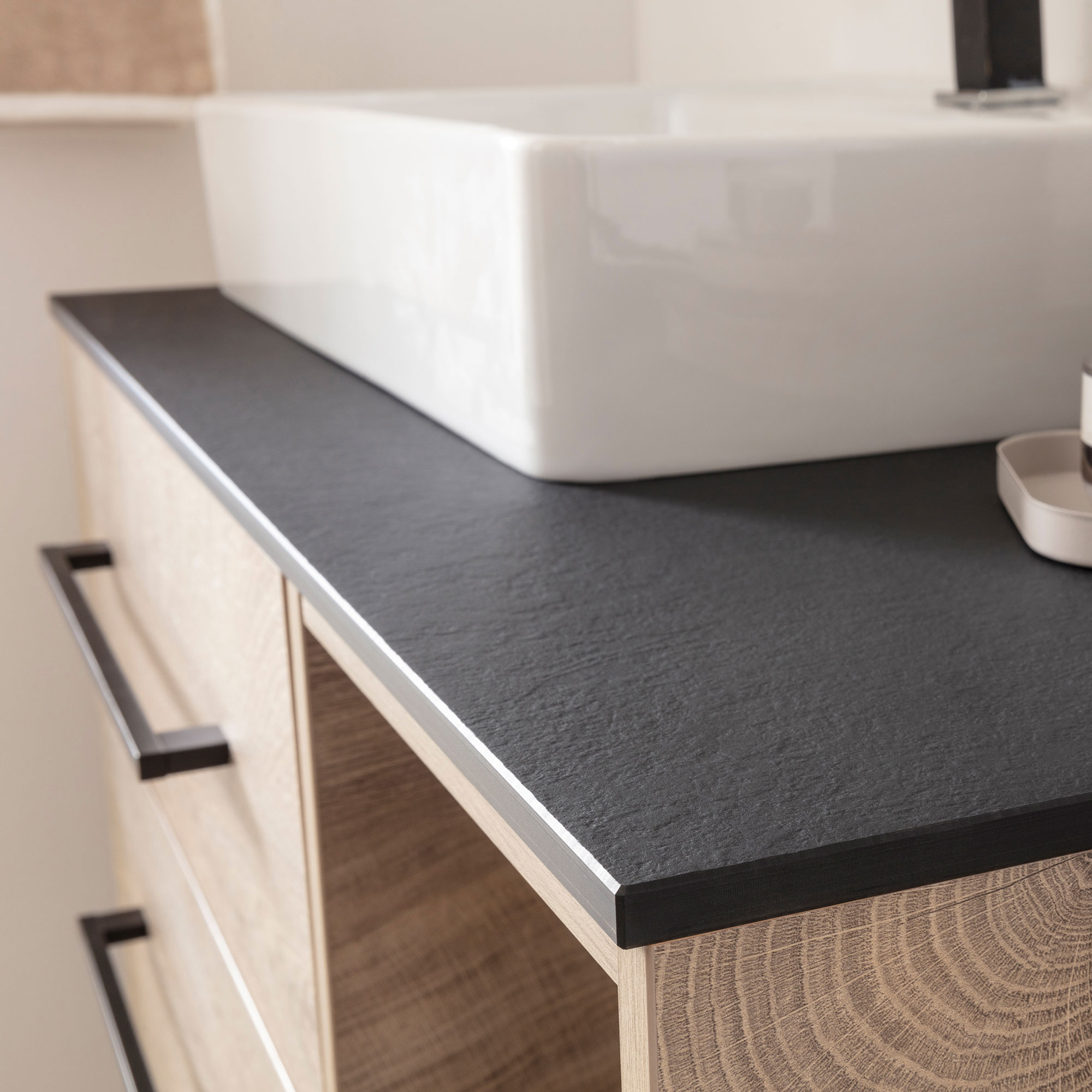 Oxford Waschtisch Platte Schwarz Schieferstruktur 151cm