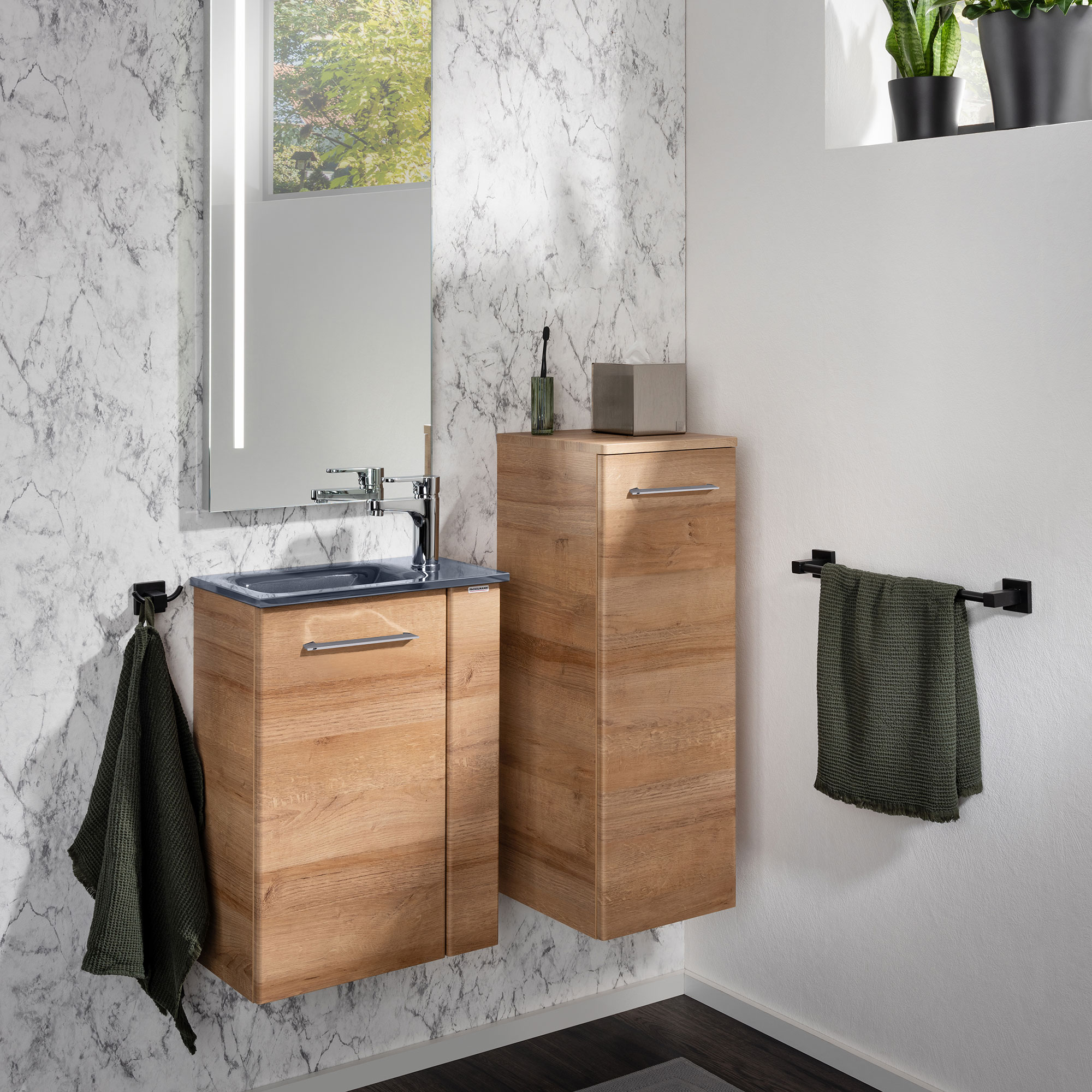 SBC Beckenunterschrank 45 - Front Ast-Eiche - Korpus Ast-Eiche - Linksanschlag