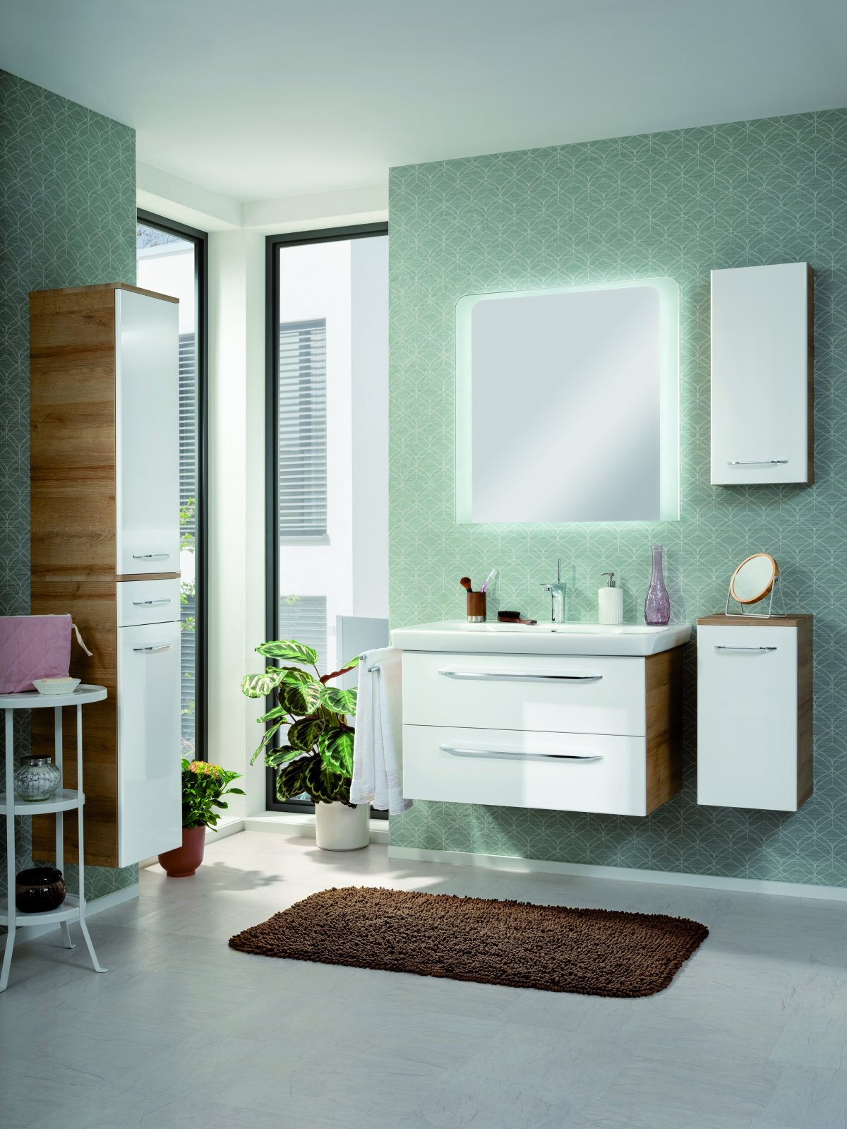 Milano Hochschrank - Weiß Hochglanz - Ast Eiche