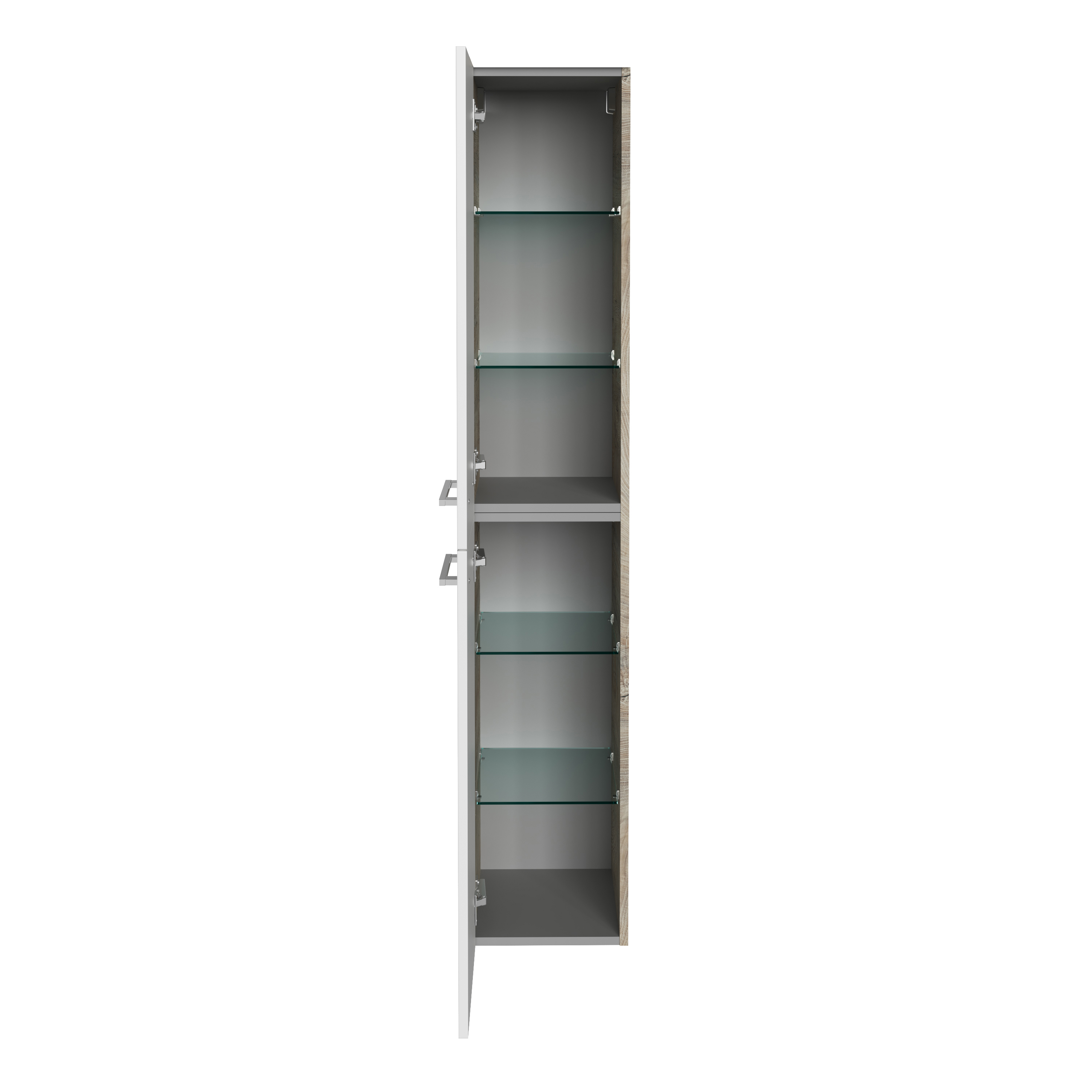 B.Style Hochschrank 30 cm Korpusfarbe: Nature Oak Frontfarbe: Weiß Hochglanz Anschlag: Links