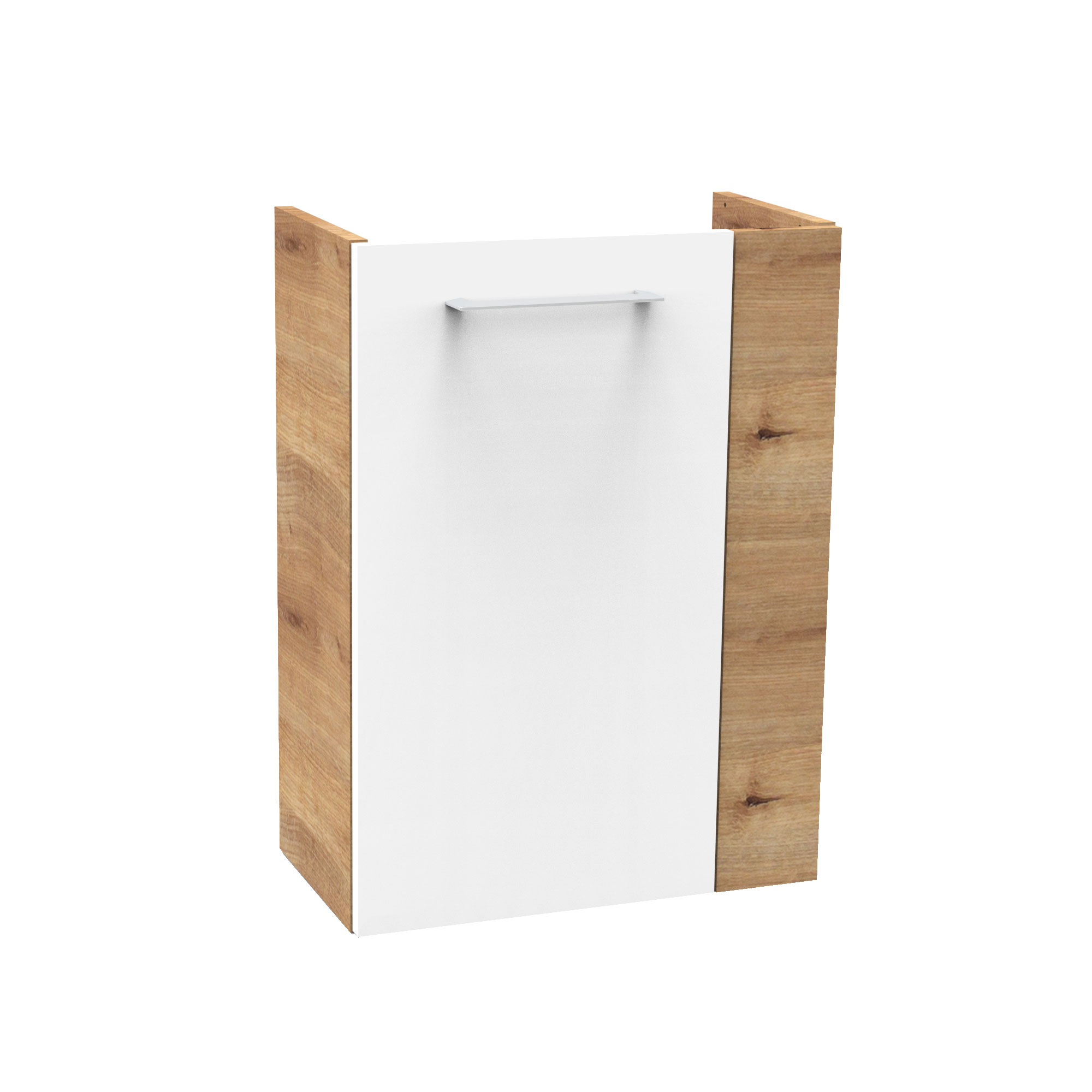 SBC Beckenunterschrank 45 - Front Weiß Hochglanz - Korpus Ast-Eiche - Linksanschlag