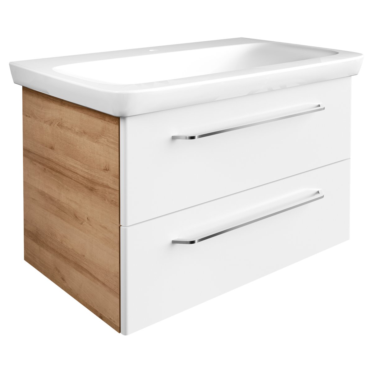 Milano Waschtischunterschrank 80cm - Weiß Hochglanz - Ast Eiche
