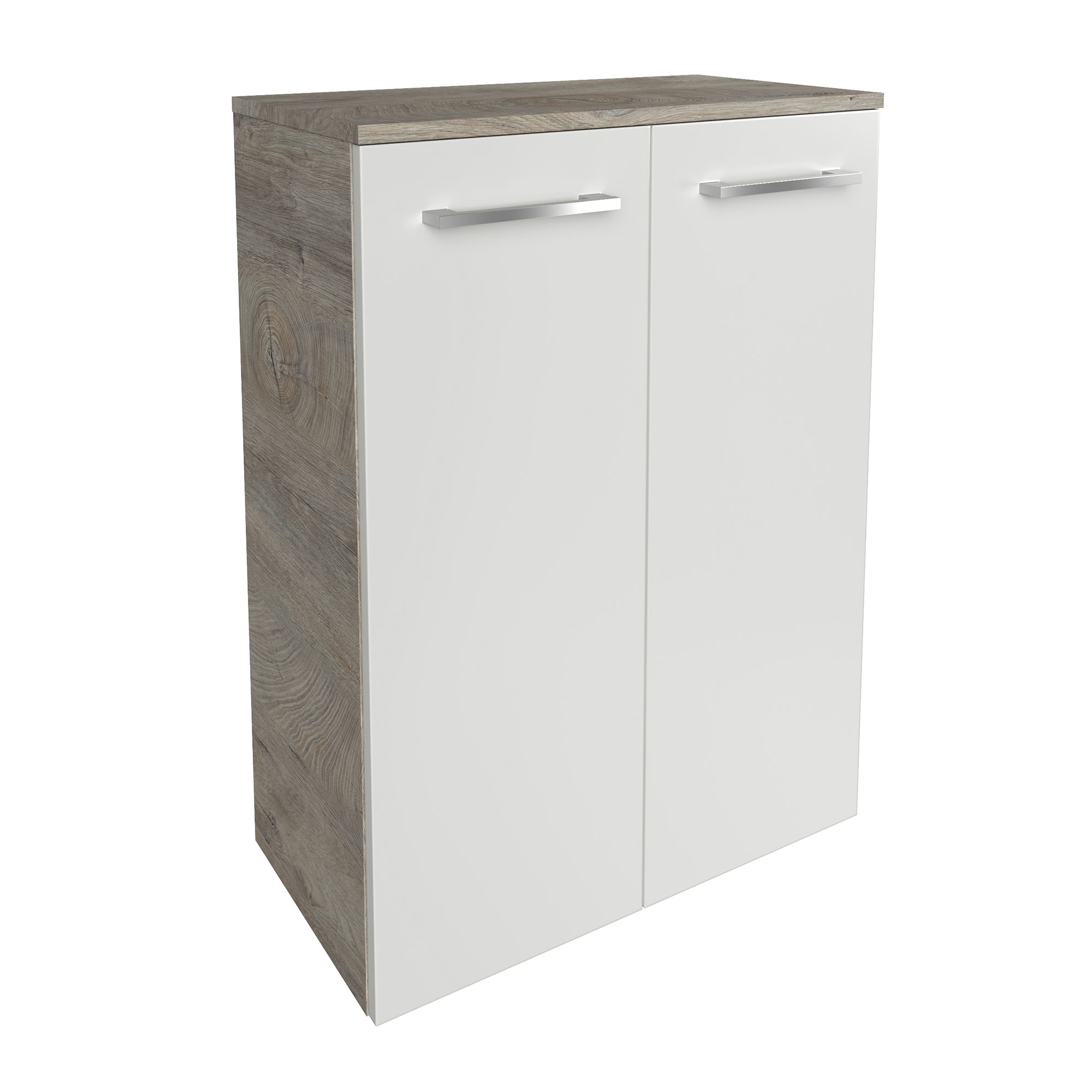 B.Style Doppel- Midischrank 60 cm Korpusfarbe: Nature Oak Frontfarbe: Weiß Hochglanz