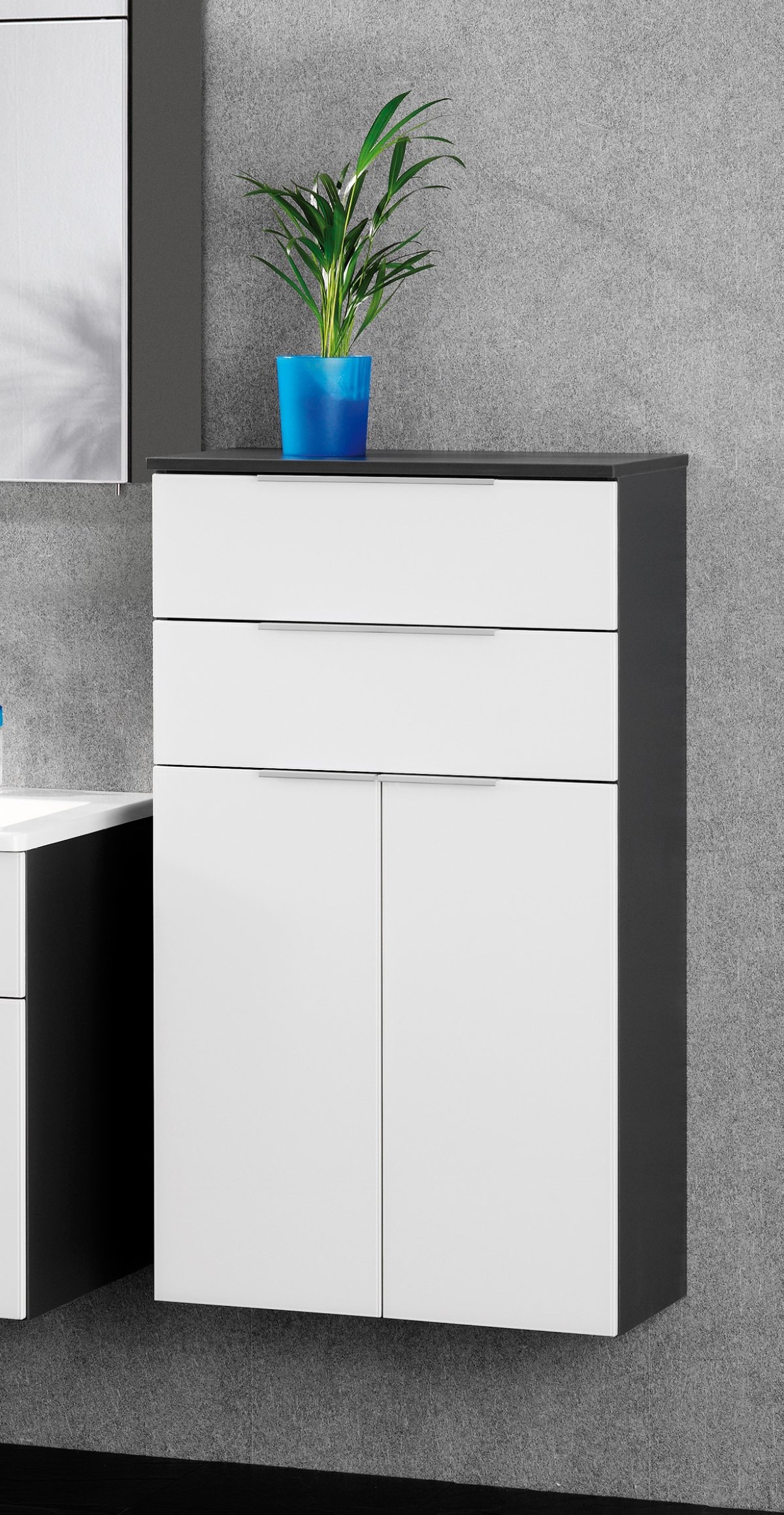 Kara Midischrank Korpusfarbe: Anthrazit Frontfarbe: Weiß - Glas lackiert