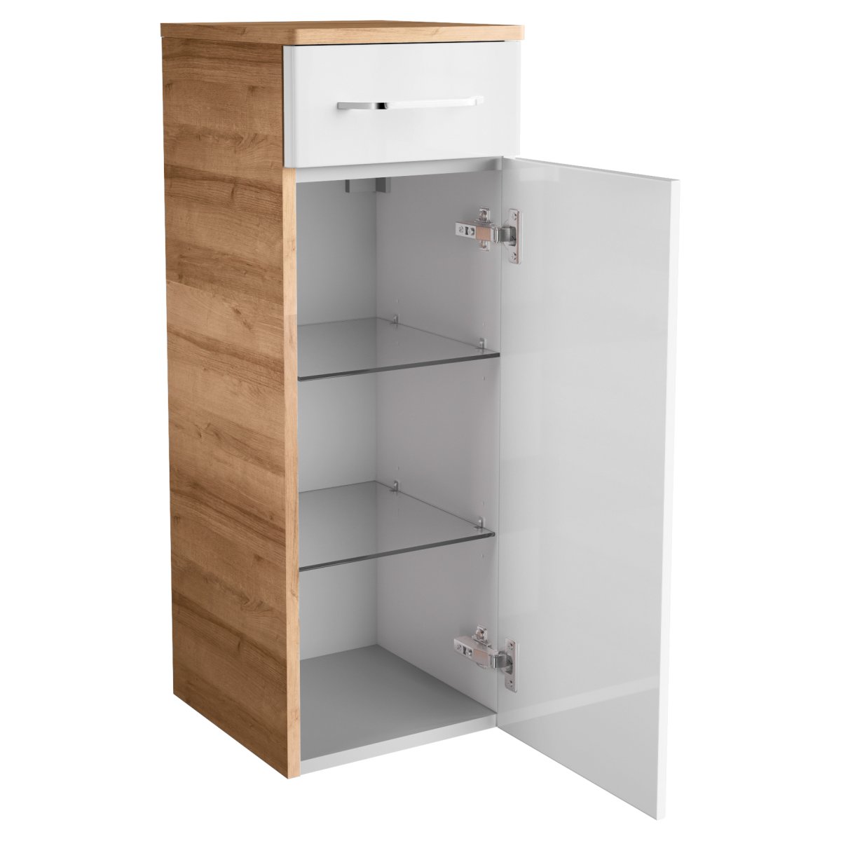 Milano Midischrank - Weiß Hochglanz - Ast Eiche