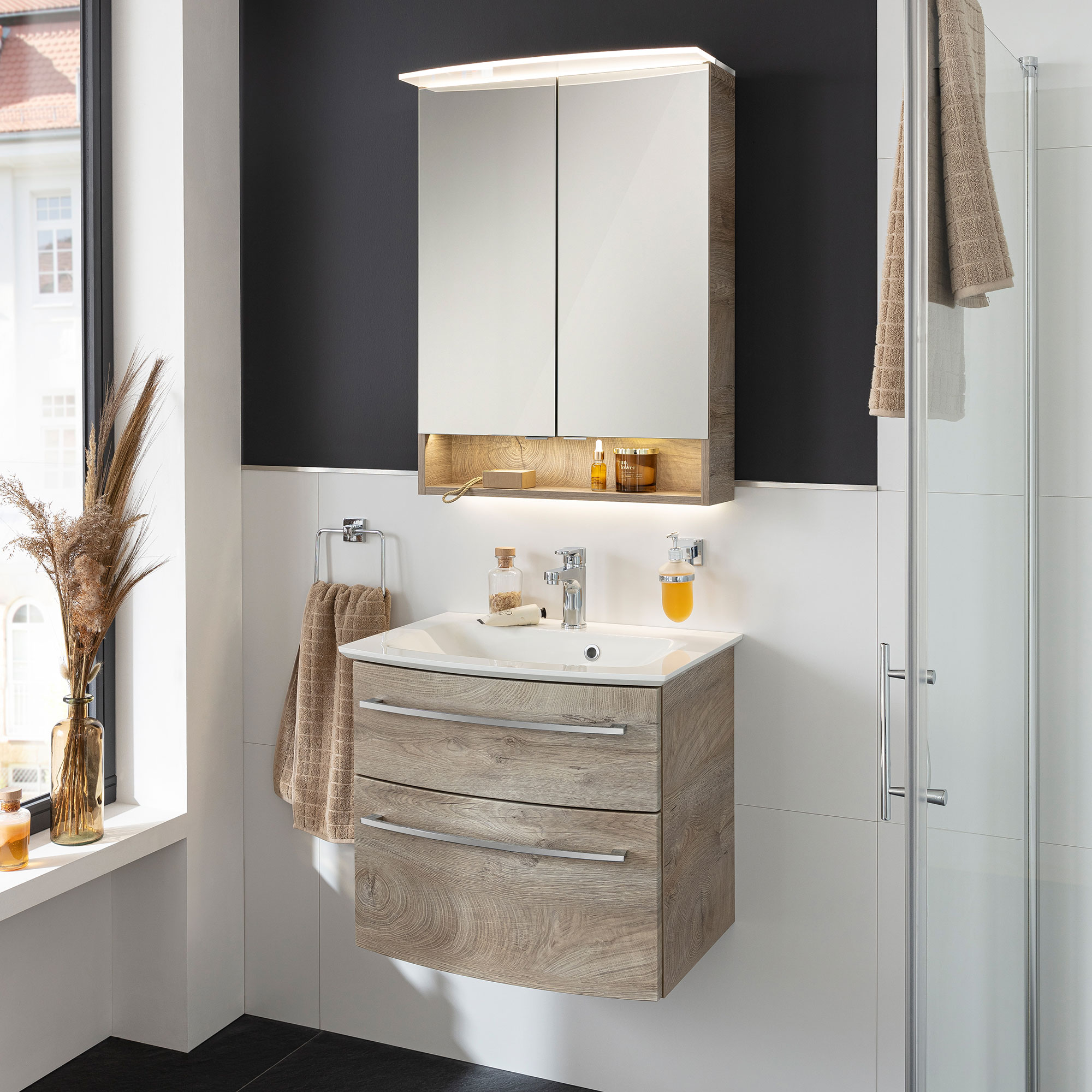 B.Style Waschtischset 63 cm Korpusfarbe: Sandeiche Frontfarbe: Sandeiche