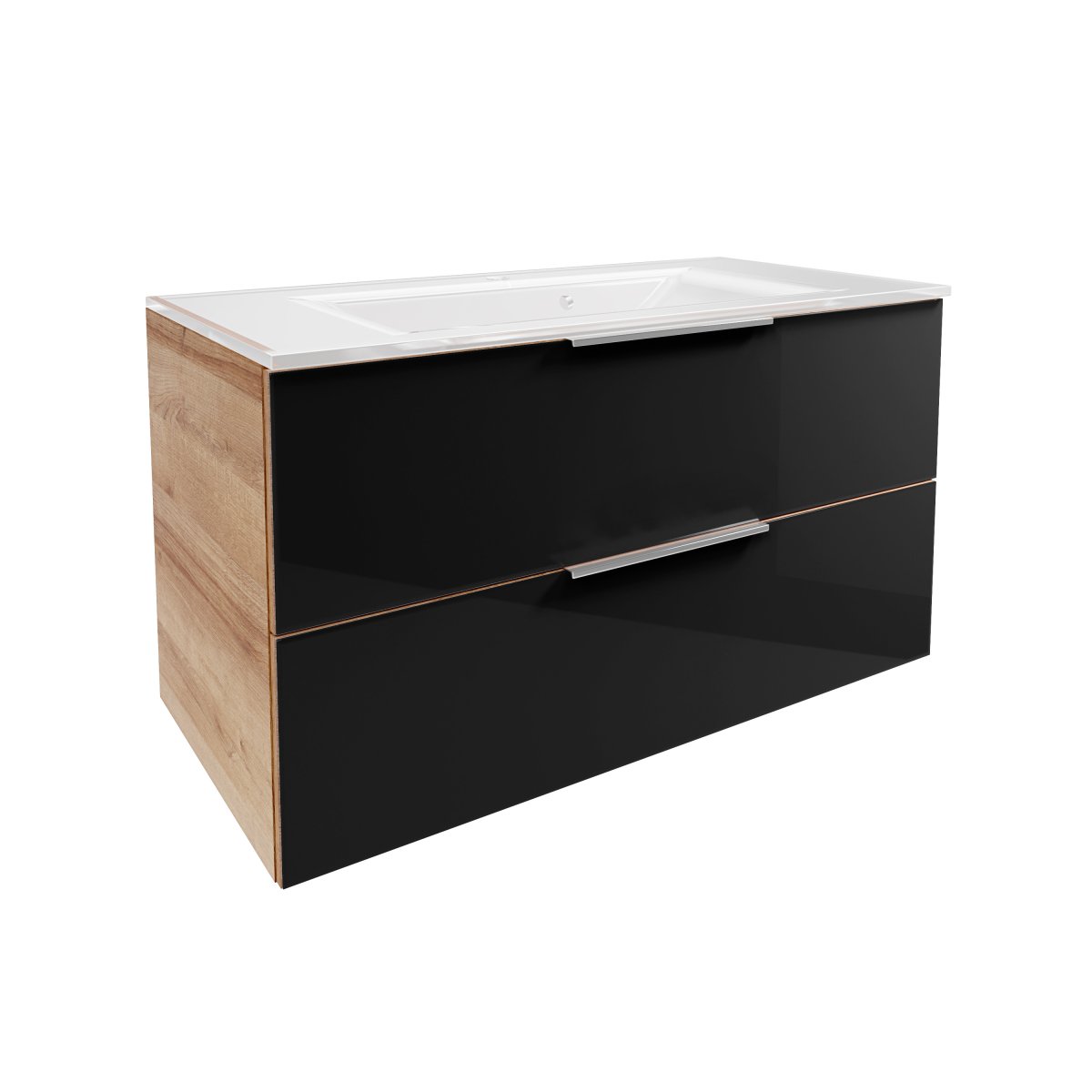 B.brillant Waschplatz Badmöbelset 100cm - Ast Eiche - Glas Anthrazit - Glaswaschtisch