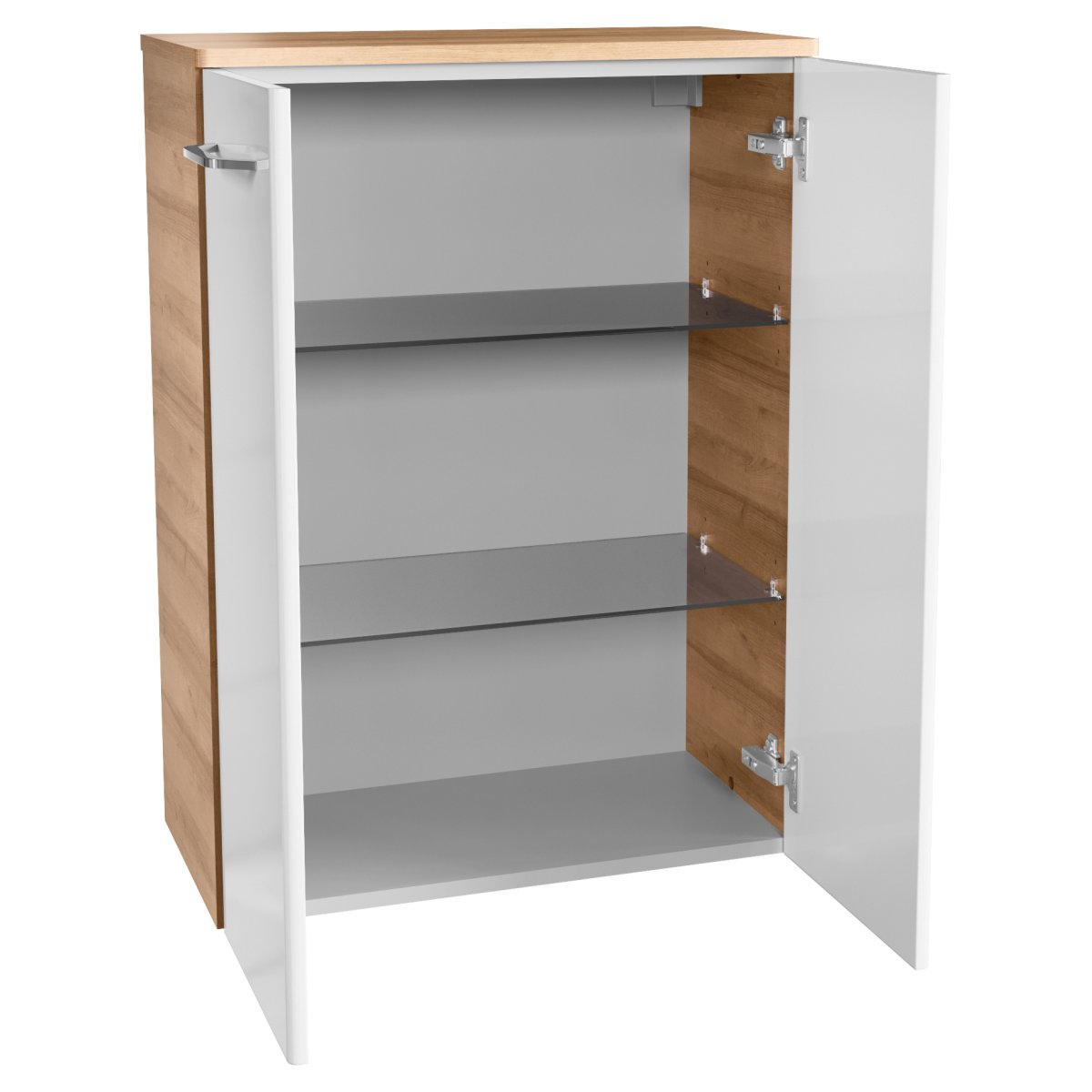 Milano Doppel-Midischrank - 60 cm - Weiß Hochglanz - Ast Eiche