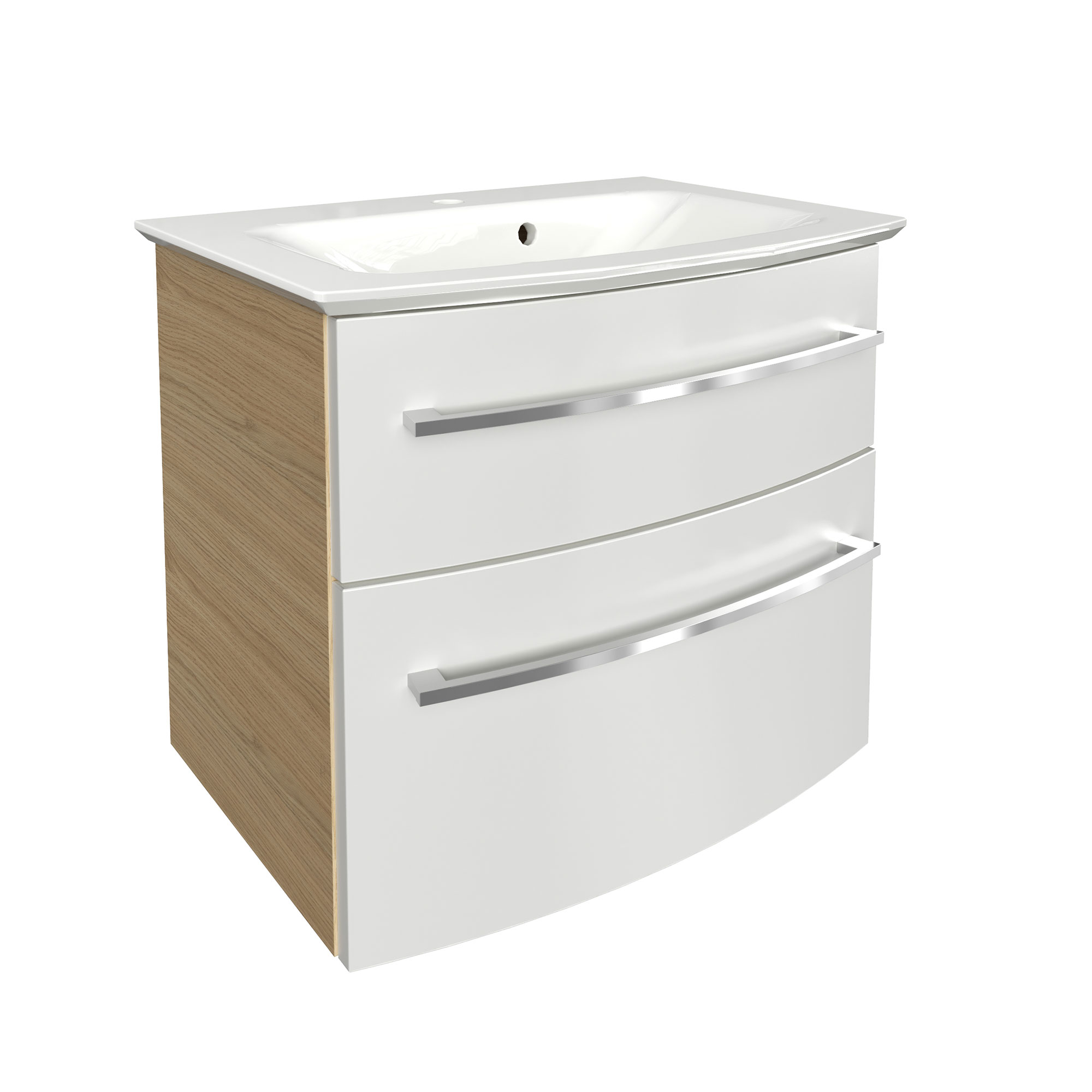 B.Style Waschtischset 63 cm Korpusfarbe: Sandeiche Frontfarbe: Weiß Hochglanz