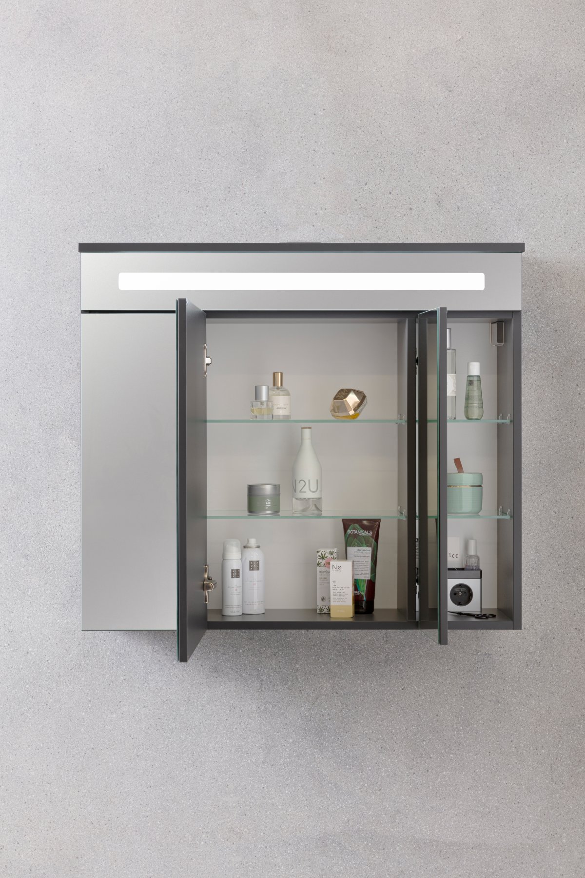 Kara LED Spiegelschrank Korpusfarbe: Anthrazit Frontfarbe: Anthrazit - Glas lackiert