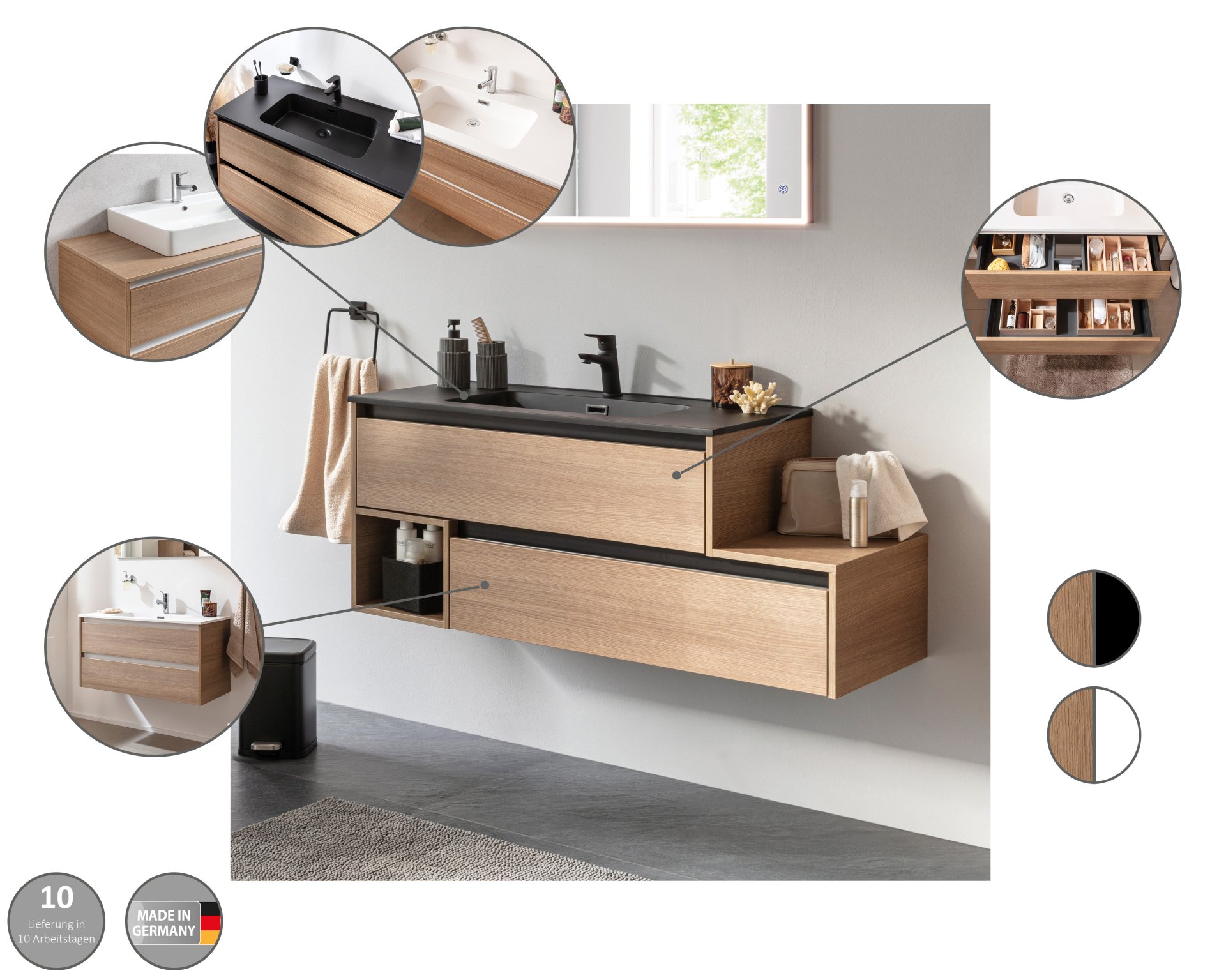 VITA L-Waschtisch-Unterschrank mit Adeckplatte