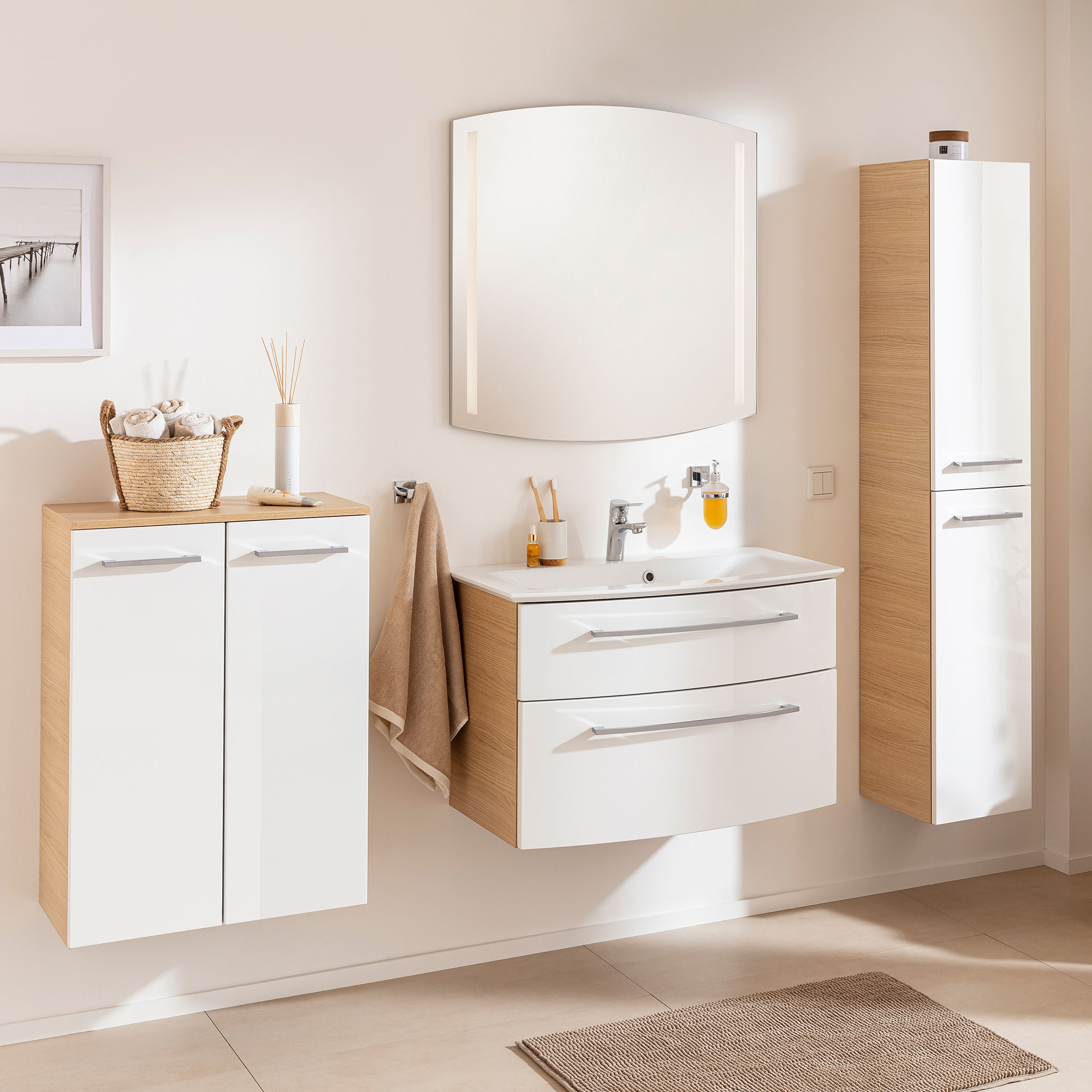 B.Style Doppel- Midischrank 60 cm Korpusfarbe: Sandeiche Frontfarbe: Sandeiche