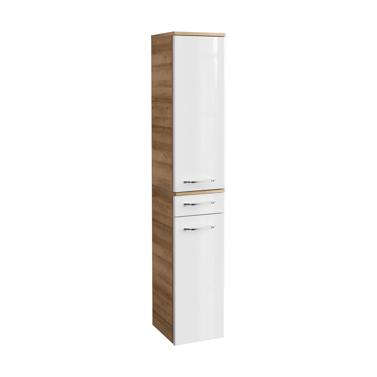 Milano Hochschrank - Weiß Hochglanz - Ast Eiche