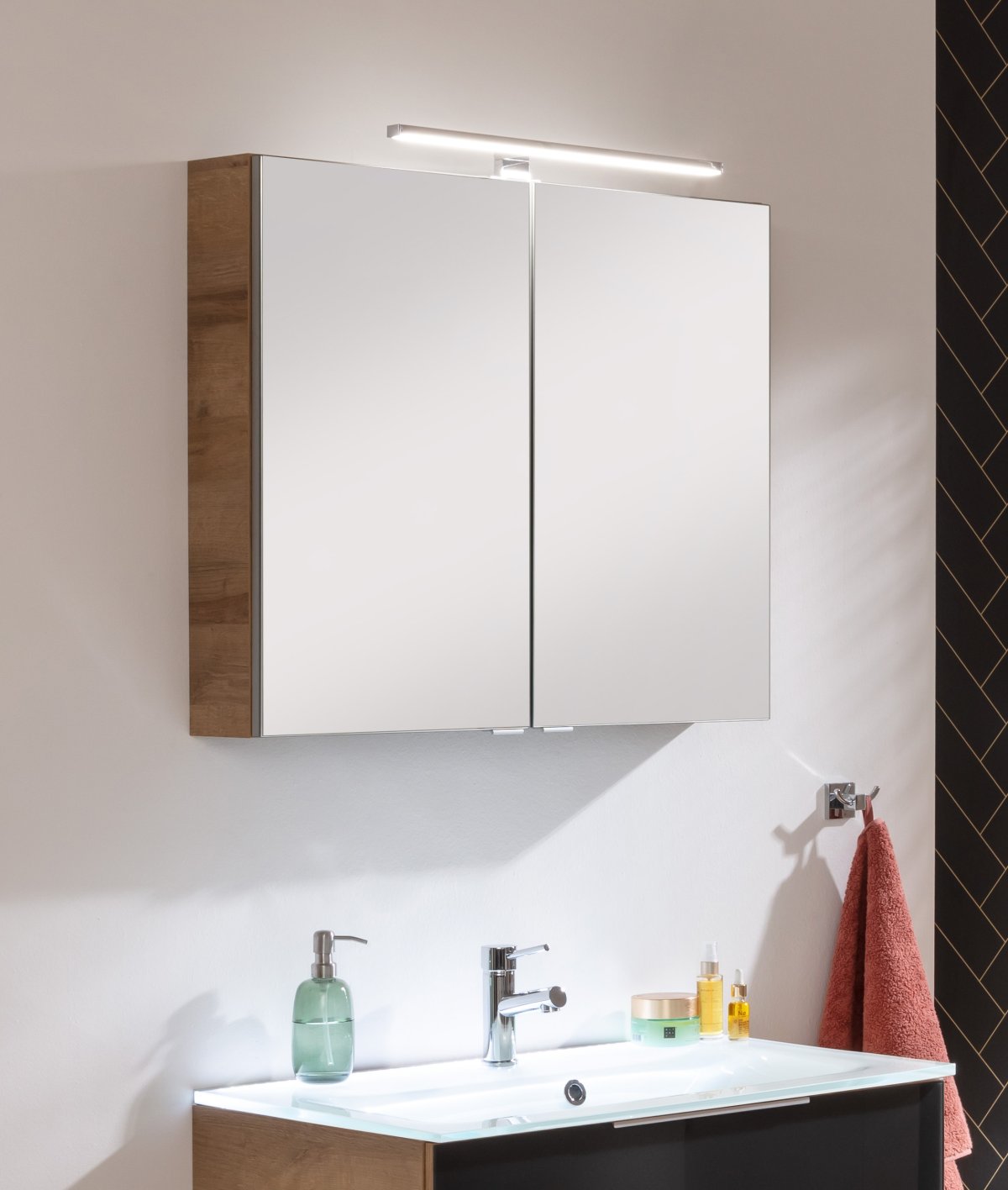 B.brillant LED Spiegelschrank 80cm - Ast Eiche