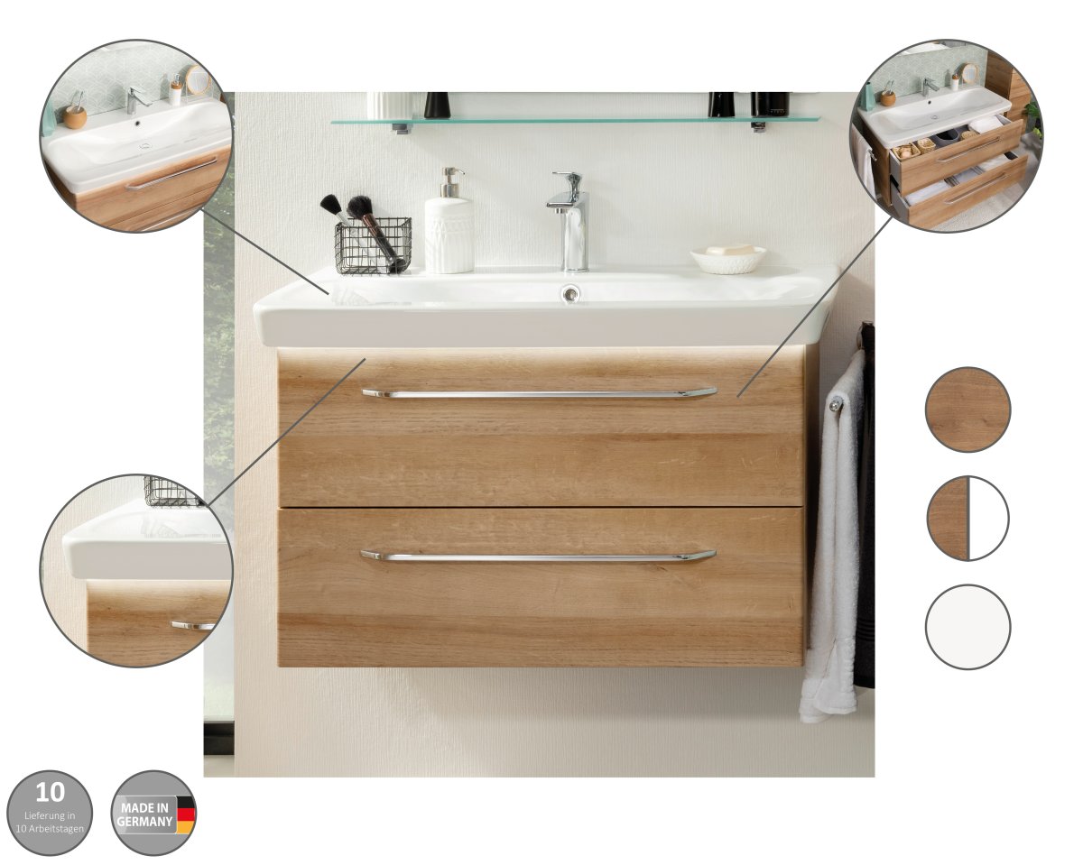 Milano Waschtischunterschrank 80cm - Ast Eiche