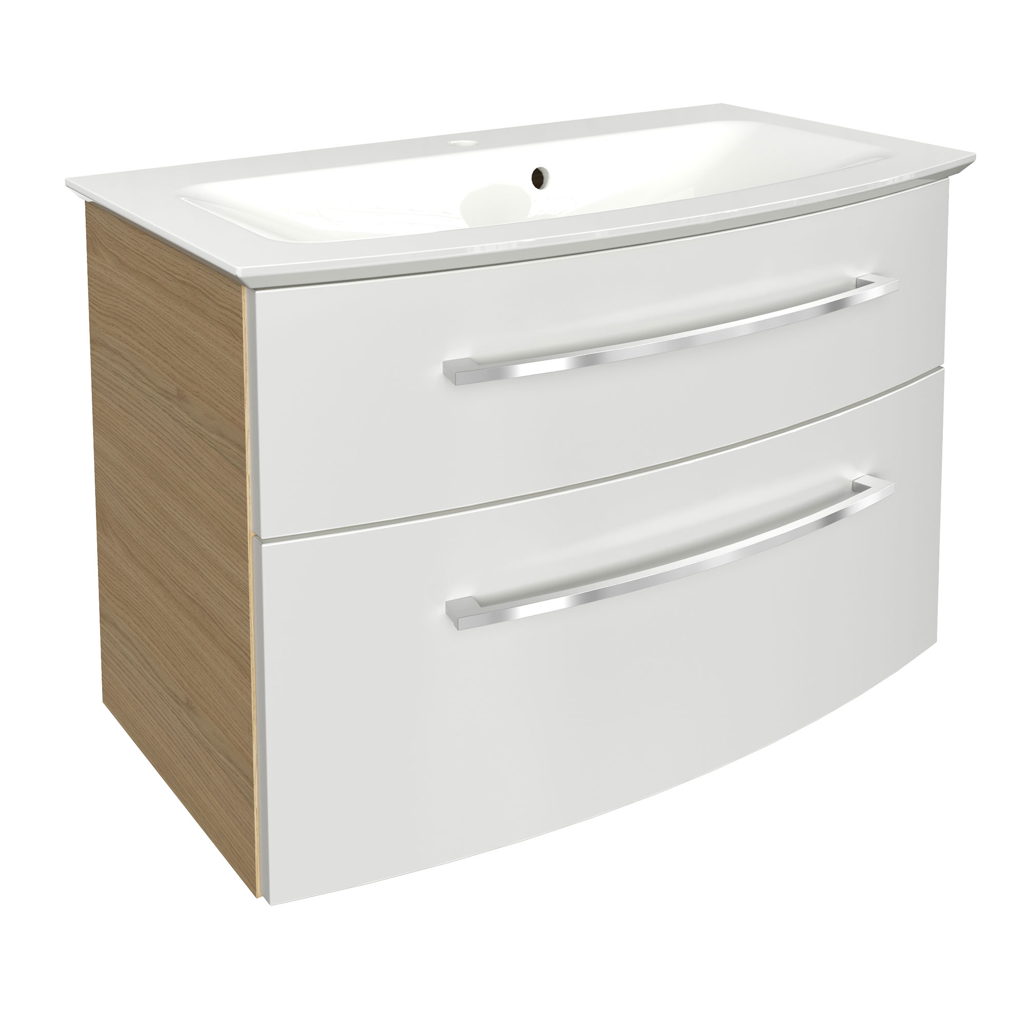 B.Style Waschtischset 83 cm Korpusfarbe: Sandeiche Frontfarbe: Weiß Hochglanz