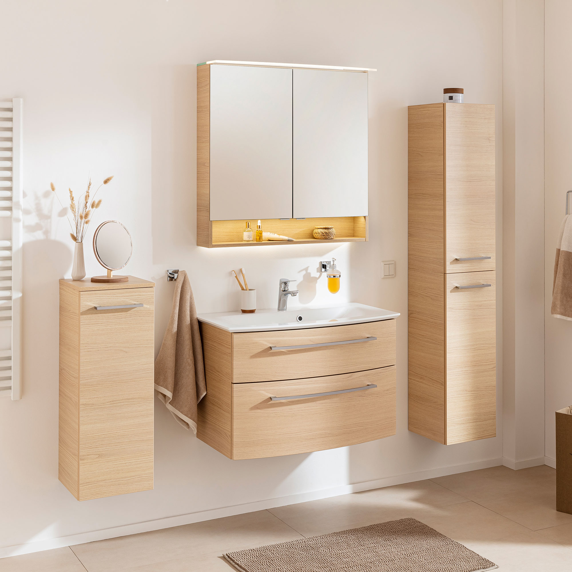 B.Style LED Spiegelschrank 80 cm Korpusfarbe: Sandeiche
