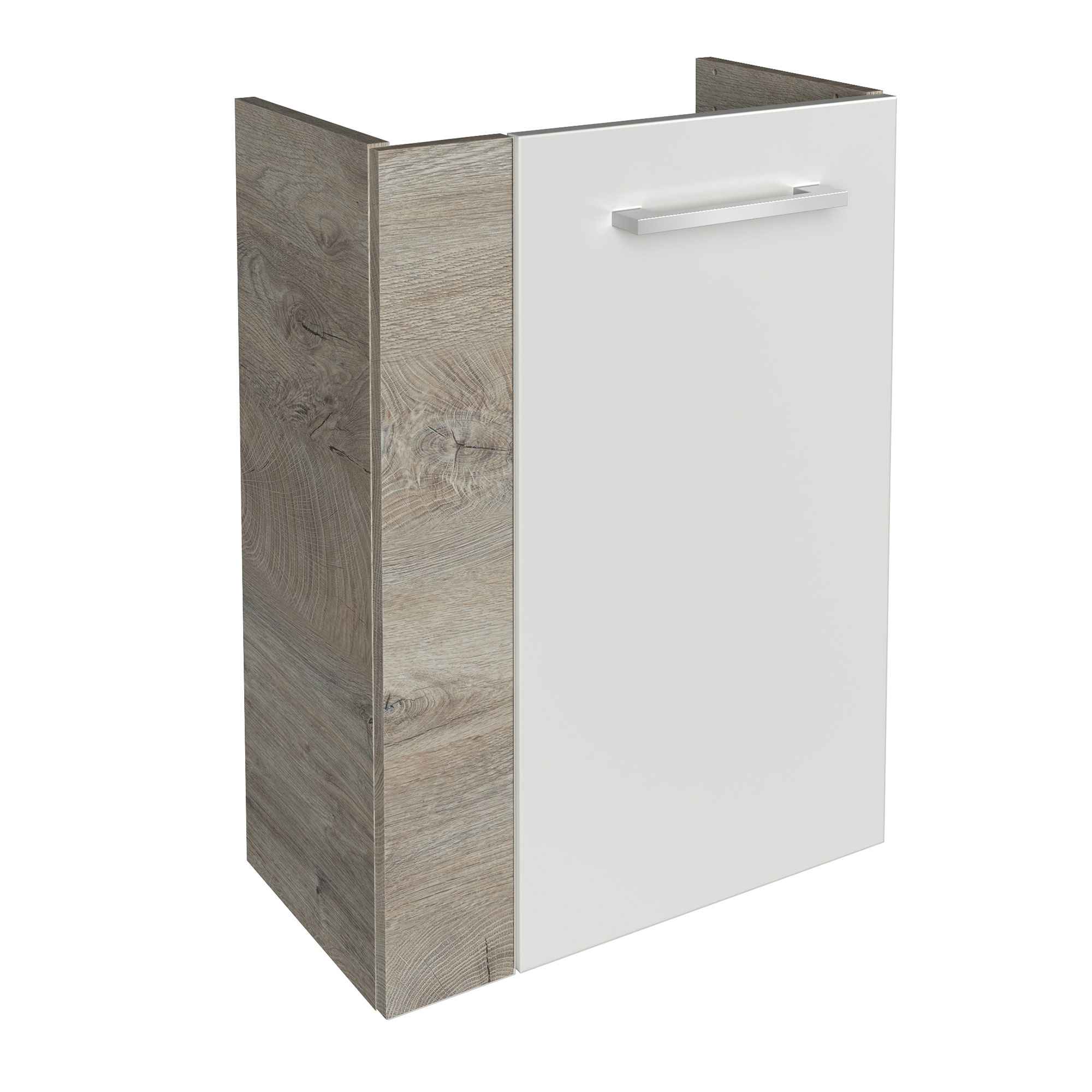 SBC Beckenunterschrank 45 - Front Weiß Hochglanz - Korpus Nature Oak - Rechtsanschlag