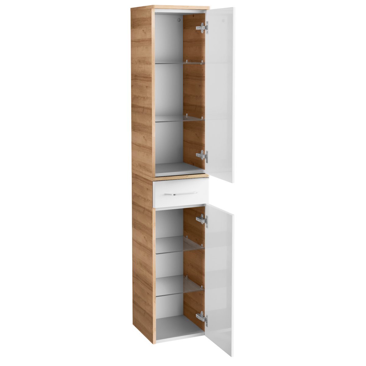 Milano Hochschrank - Weiß Hochglanz - Ast Eiche