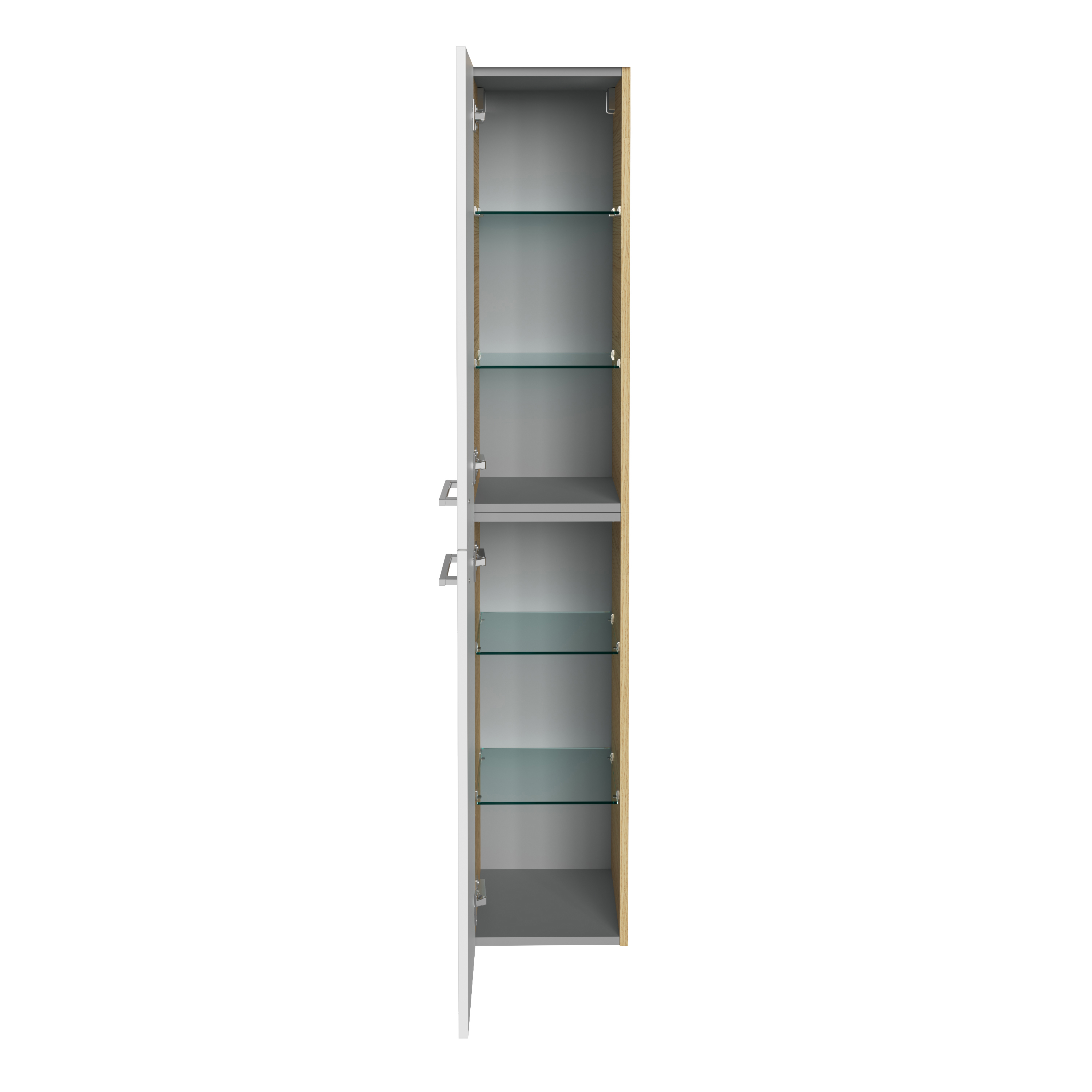 B.Style Hochschrank 30 cm Korpusfarbe: Sandeiche Frontfarbe: Weiß Hochglanz Anschlag: Links