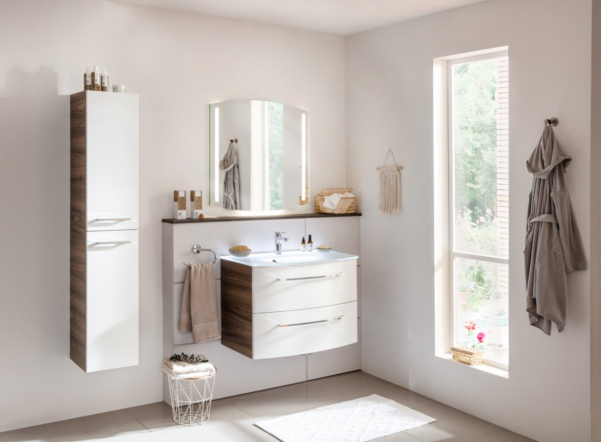 Verona Hochschrank links - Weiß Hochglanz - Nussbaum
