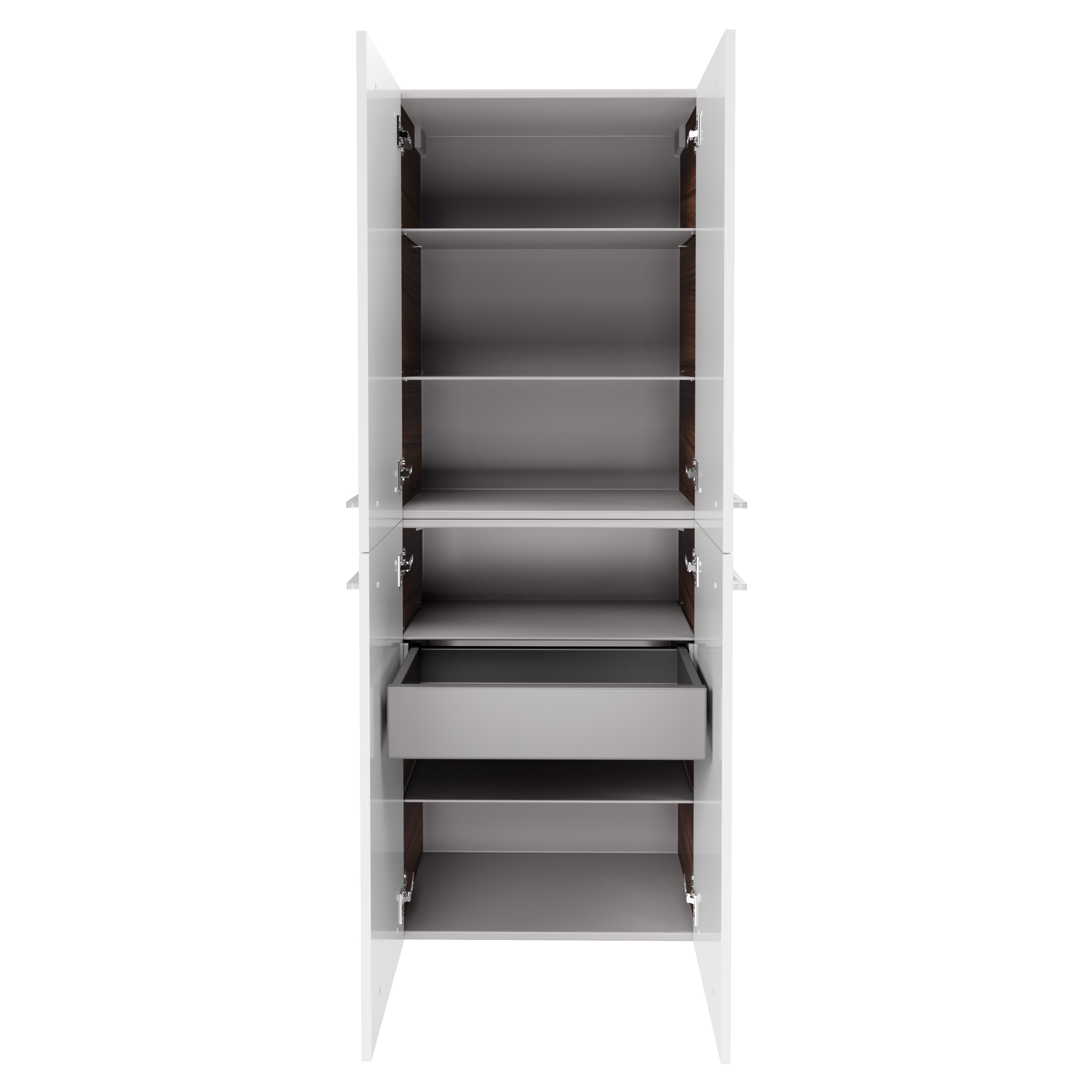 Verona Doppel Hochschrank mit Innenschublade - Weiß Hochglanz - Nussbaum