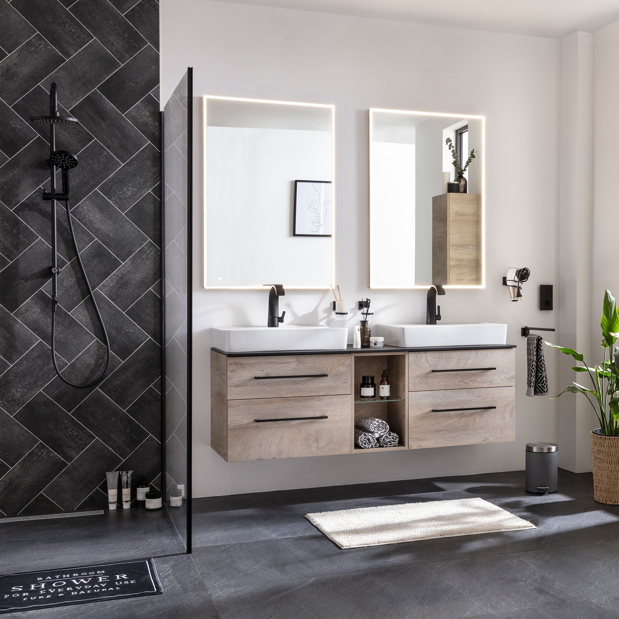 Oxford Waschtisch Platte Schwarz Schieferstruktur 151cm