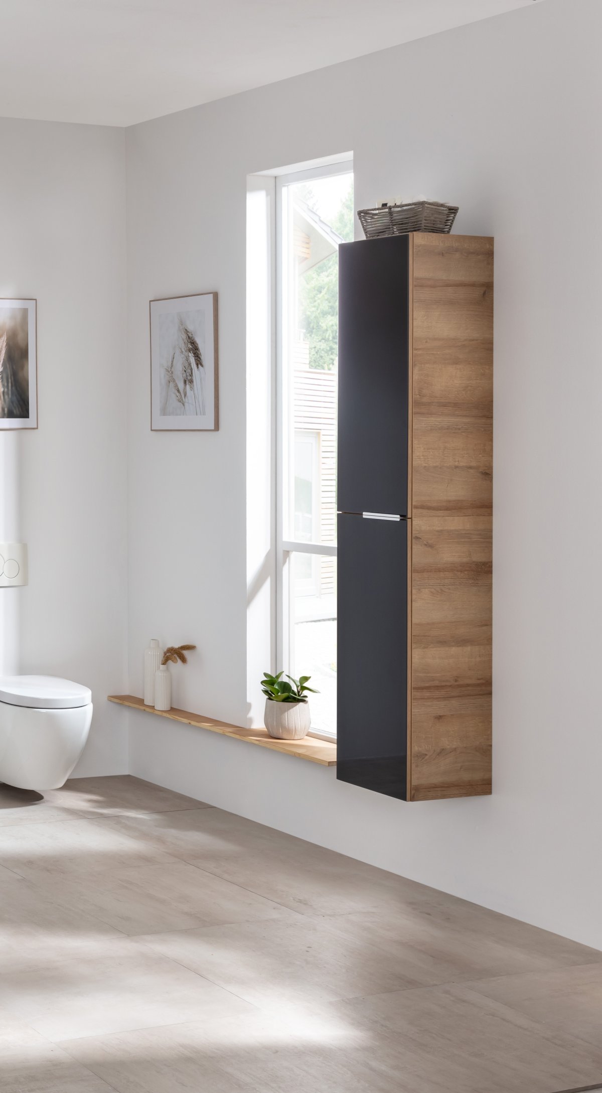 B.brillant Hochschrank 30cm - Ast Eiche - Glas Anthrazit