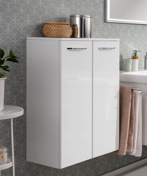 Milano Doppel-Midischrank - 60 cm - Weiß Hochglanz - Weiß Matt